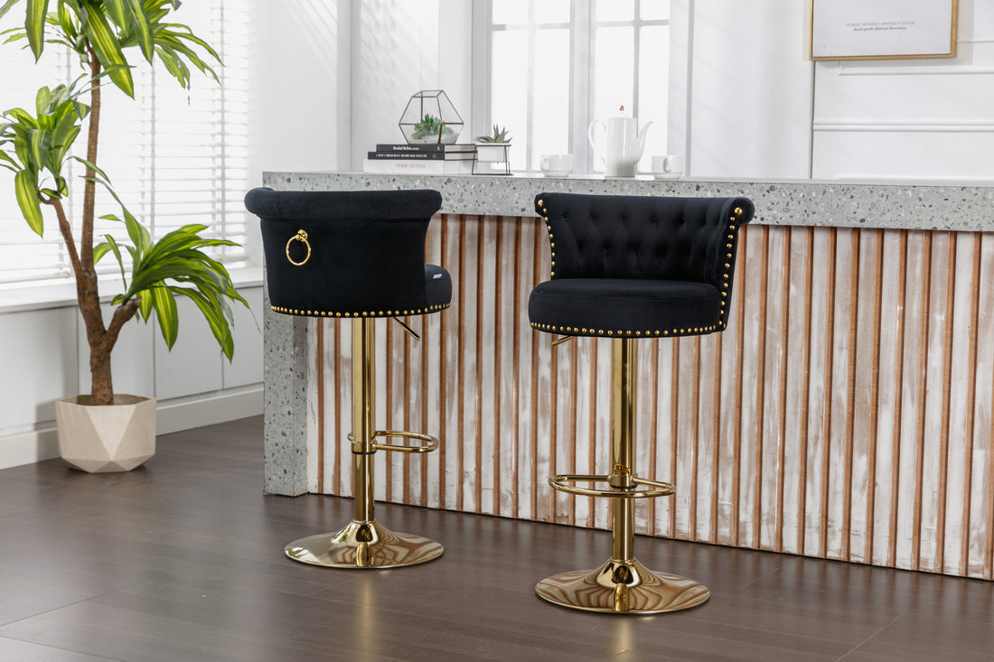Coolmore Swivel Bar Stools Set Of 2 Adjustable Counter Height Chairs With Footrest For Kitchen, Dining Room 2Pc Set Black Velvet