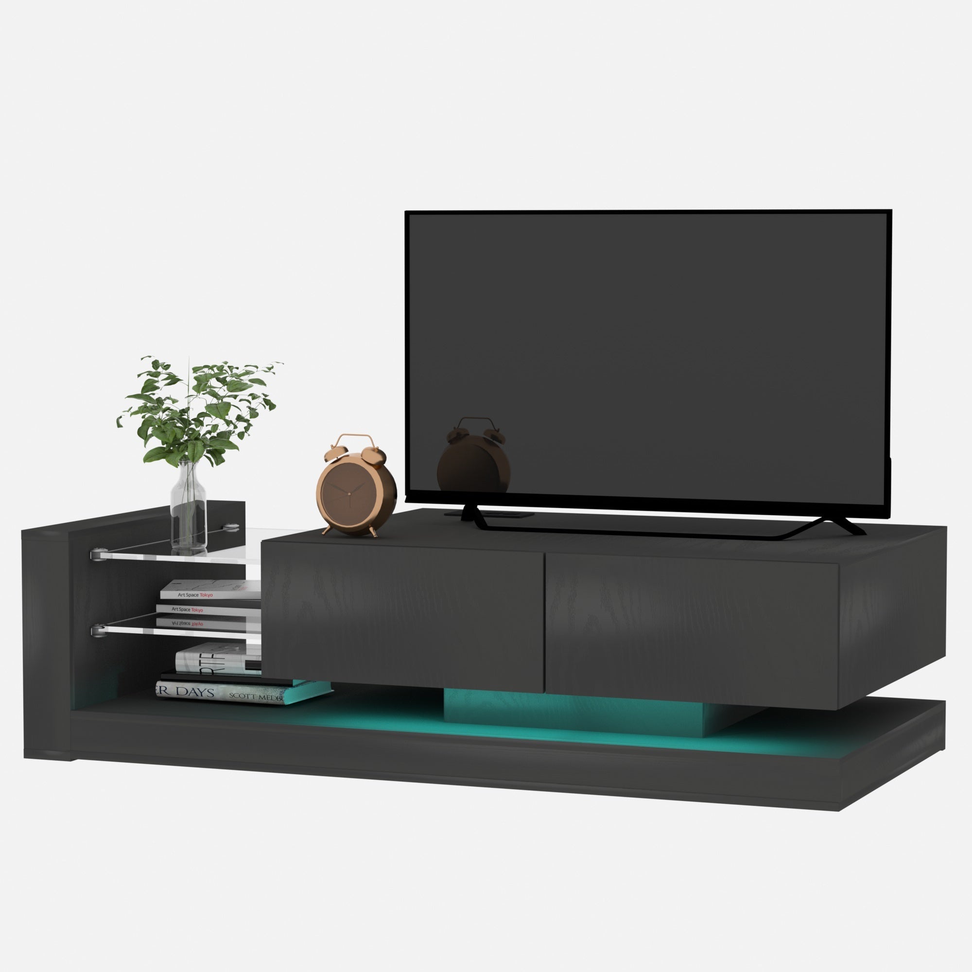 Tv Console With Storage Cabinets, Full Rgb Color 31 Modes Changing Lights Remote Rgb Led Tv Stand, Modern Entertainment Center Black, For 75 Inches Tv Black Primary Living Space 75 Inches Modern 75 Inches Particle Board Particle Board