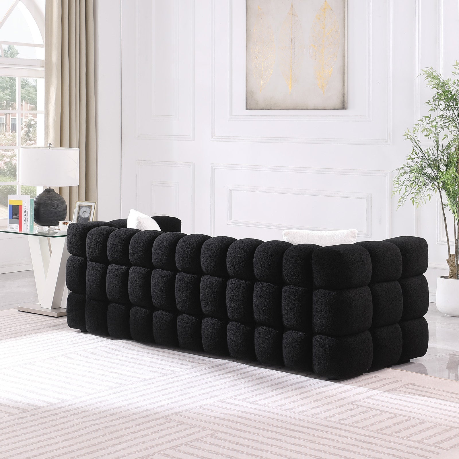 84.3 Length ,35.83" Deepth ,Human Body Structure For Usa People, Marshmallow Sofa,Boucle Sofa ,White Color,3 Seater Black Light Brown Wood Primary Living Space Medium Soft Split Back Eucalyptus Square Arms Boucle 3 Seat