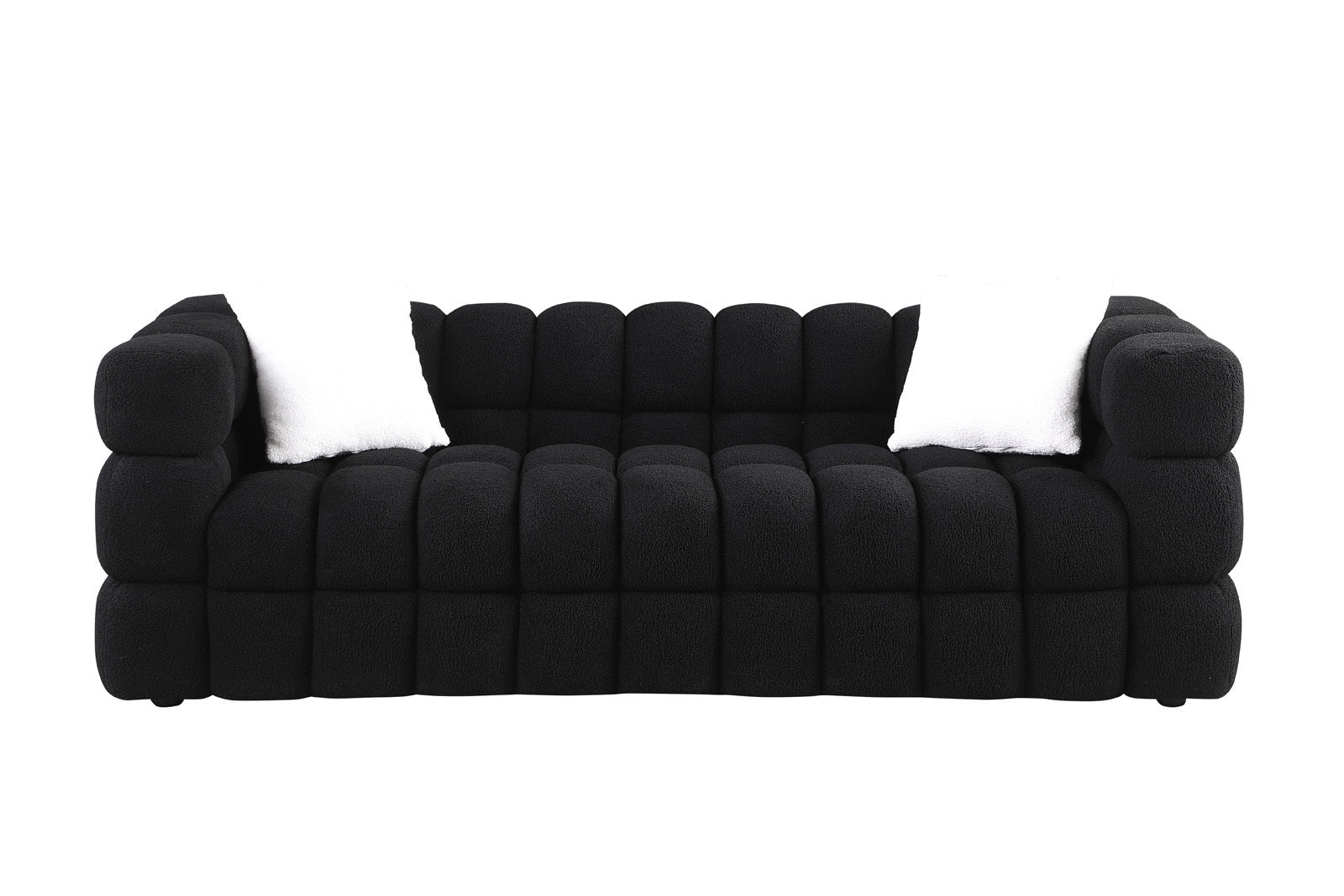 84.3 Length ,35.83" Deepth ,Human Body Structure For Usa People, Marshmallow Sofa,Boucle Sofa ,White Color,3 Seater Black Light Brown Wood Primary Living Space Medium Soft Split Back Eucalyptus Square Arms Boucle 3 Seat