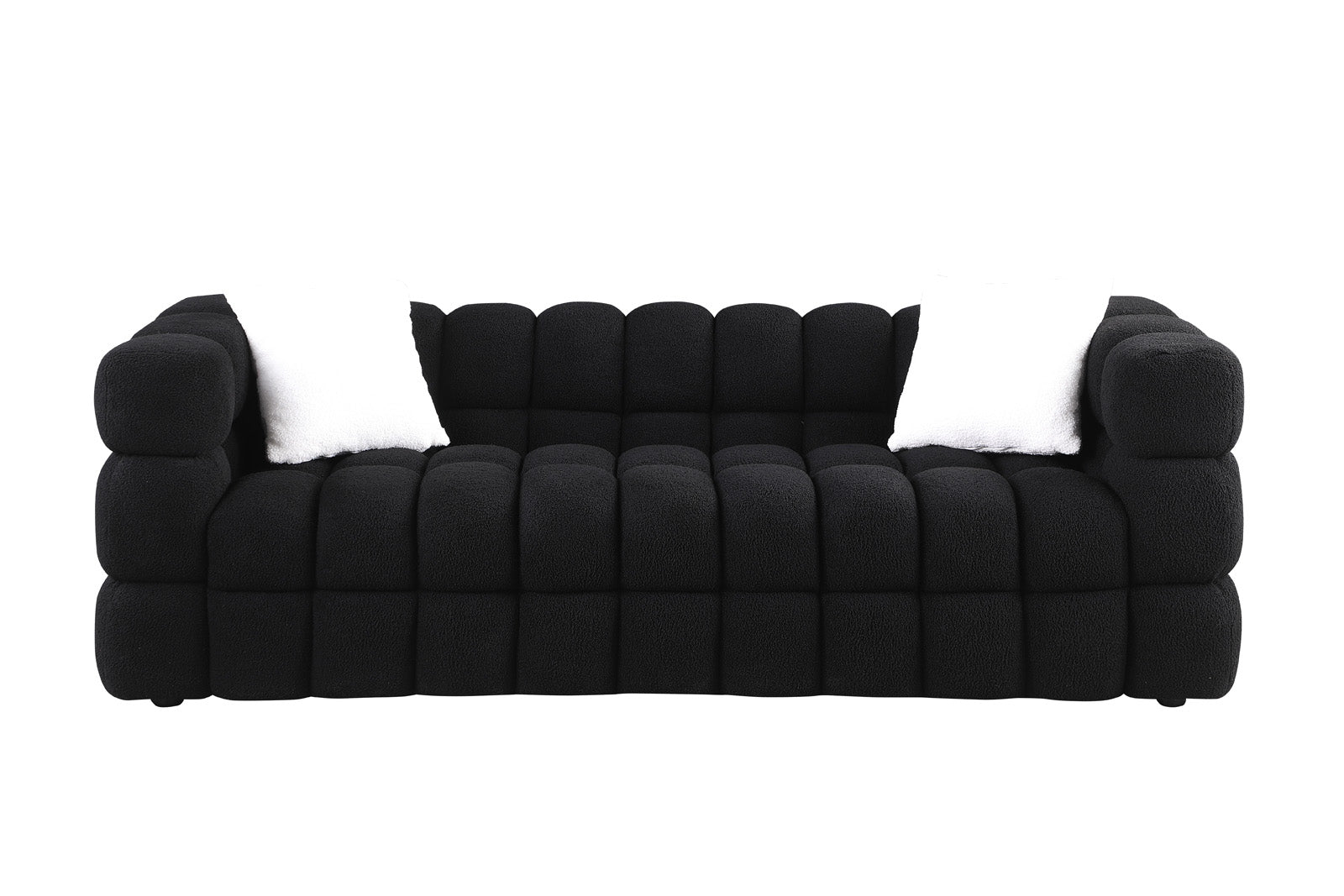 84.3 62.2 Length ,35.83" Deepth ,Human Body Structure For Usa People, Marshmallow Sofa,Boucle Sofa ,White Color,3 Seater. Sofa And Seater Black Light Brown Wood Primary Living Space Medium Soft Split Back Eucalyptus Square Arms Boucle 5 Seat