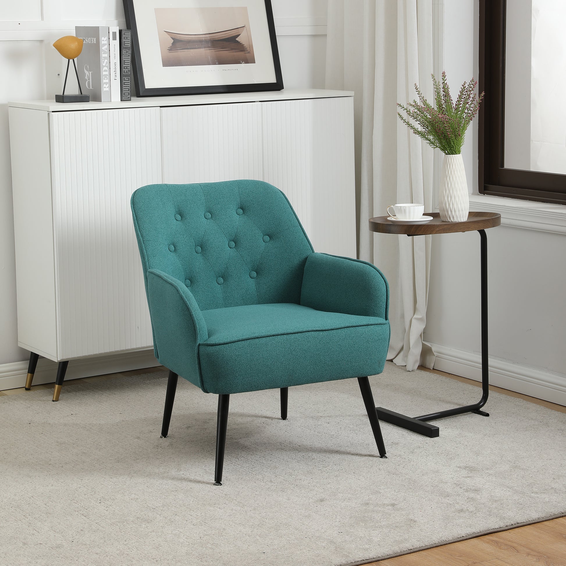 Modern Mid Century Chair Linen Sherpa Armchair For Living Room Bedroom Office Easy Assemble Green Green Primary Living Space American Design Foam Linen