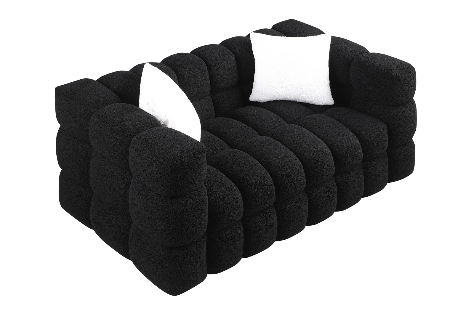 62.2Length ,35.83" Deepth ,Human Body Structure For Usa People, Marshmallow Sofa,Boucle Sofa ,Black Color, 2 Seater Black Light Brown Wood Primary Living Space Medium Soft Split Back Eucalyptus Square Arms Boucle 2 Seat