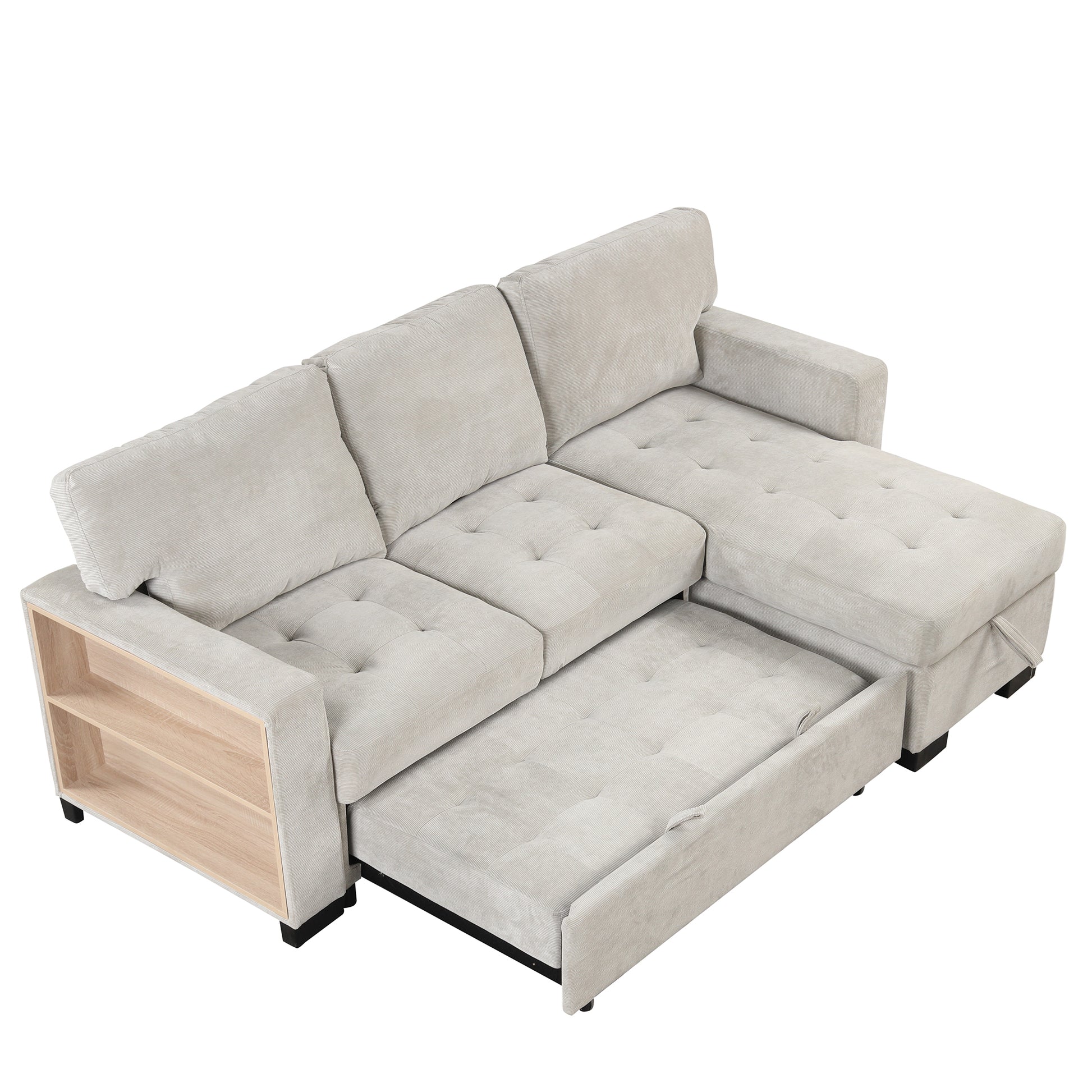 Stylish And Functional Light Chaise Lounge Sectional With Storage Rack Pull Out Bed Drop Down Table And Usb Charger Light Gray Light Gray Foam Spring