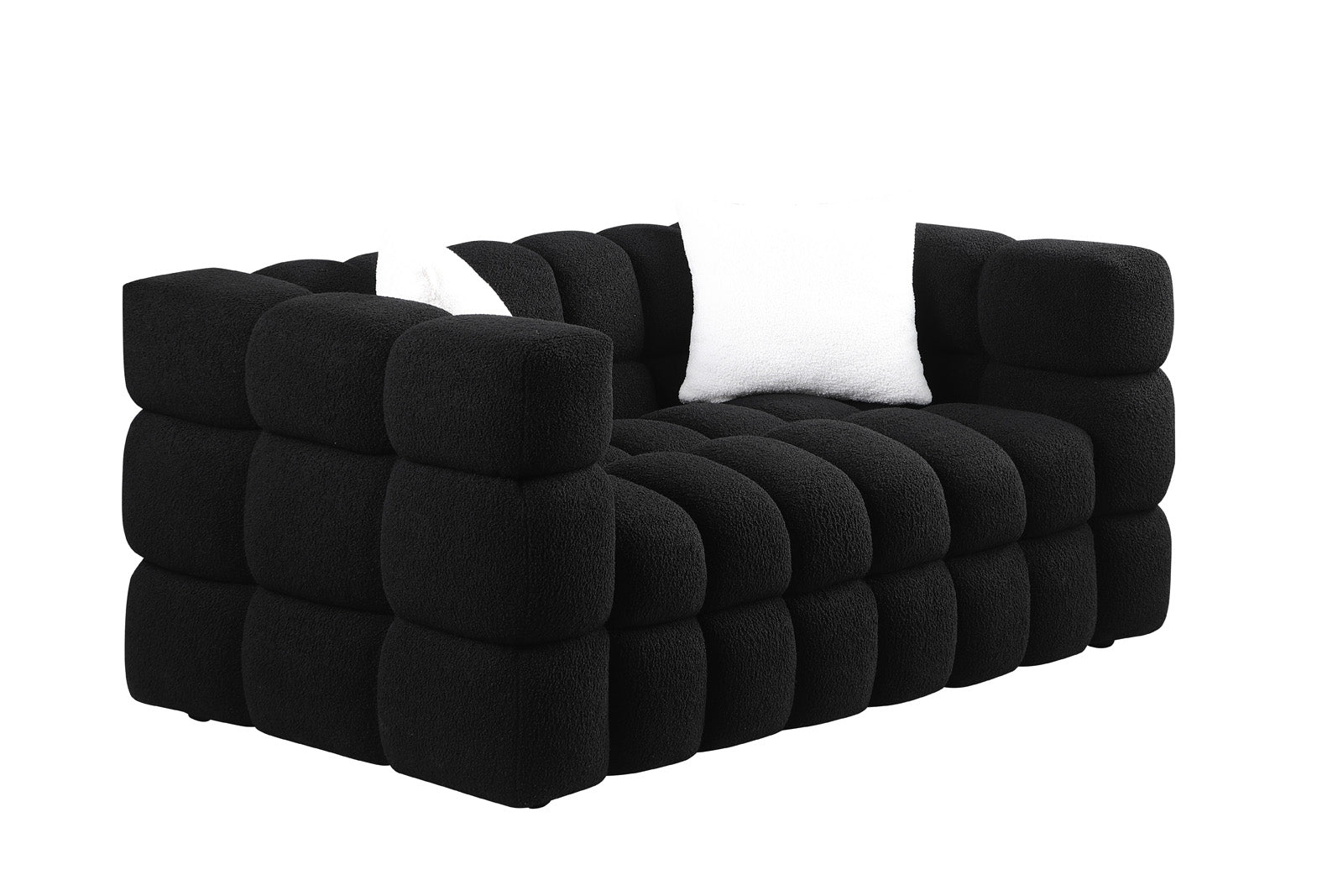 84.3 62.2 Length ,35.83" Deepth ,Human Body Structure For Usa People, Marshmallow Sofa,Boucle Sofa ,White Color,3 Seater. Sofa And Seater Black Light Brown Wood Primary Living Space Medium Soft Split Back Eucalyptus Square Arms Boucle 5 Seat