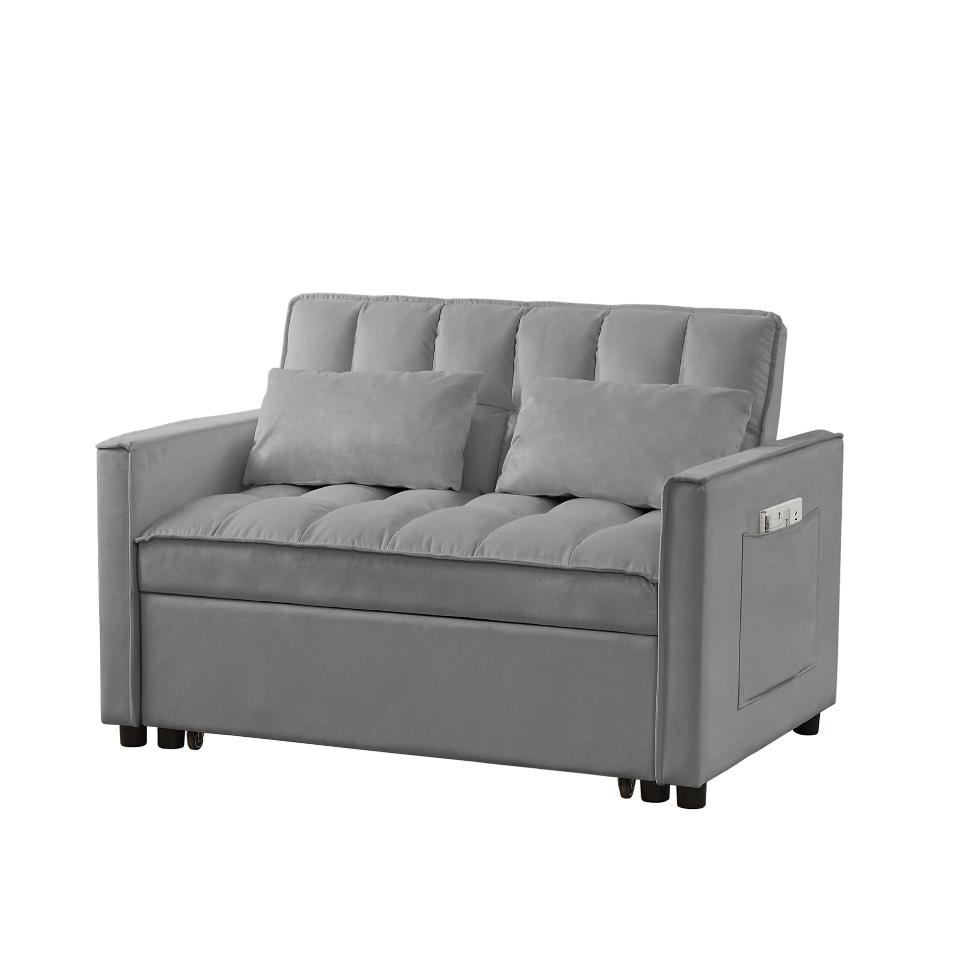 Grey Velvet Loveseat Sofa Bed 7Cm Legs Grey Wood Tufted Back Square Arms Foam Velvet 2 Seat