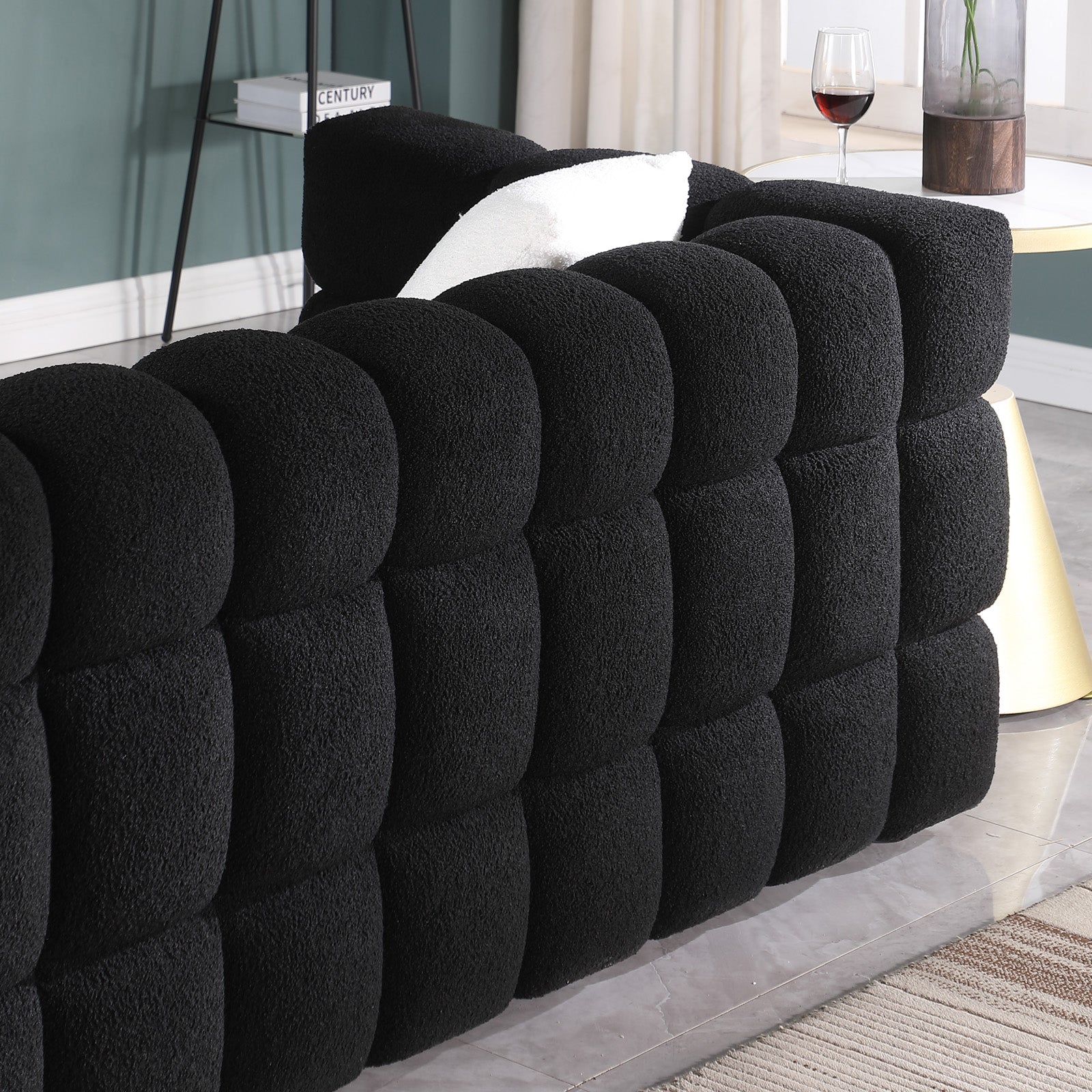 62.2Length ,35.83" Deepth ,Human Body Structure For Usa People, Marshmallow Sofa,Boucle Sofa ,Black Color, 2 Seater Black Light Brown Wood Primary Living Space Medium Soft Split Back Eucalyptus Square Arms Boucle 2 Seat
