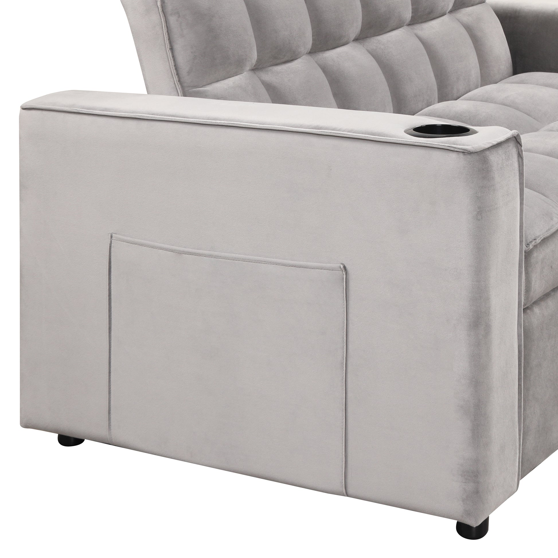58" 4 1 Multi Functional Sofa Bed With Cup Holder And Usb Port For Living Room Or Apartments, Gray Gray Foam 2 Seat