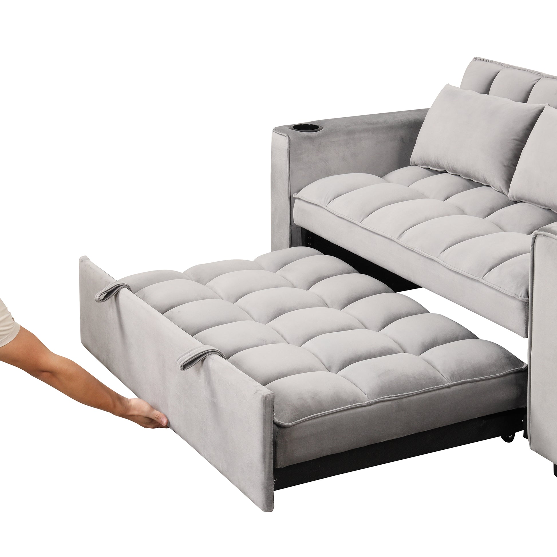 58" 4 1 Multi Functional Sofa Bed With Cup Holder And Usb Port For Living Room Or Apartments, Gray Gray Foam 2 Seat