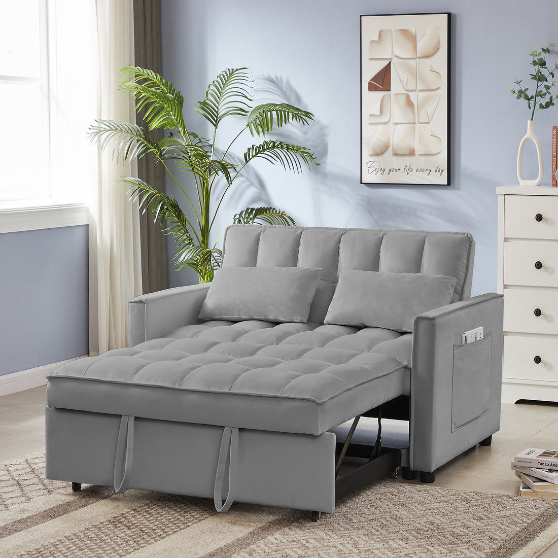 Grey Velvet Loveseat Sofa Bed Grey Wood Tufted Back Square Arms Foam Velvet 2 Seat