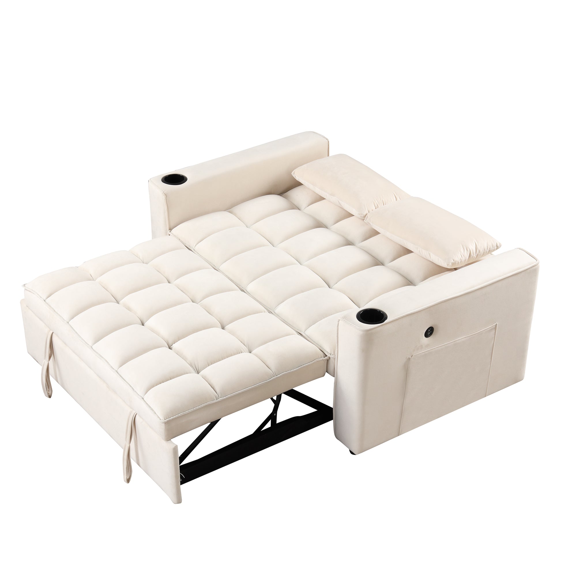 58" 4 1 Multi Functional Sofa Bed With Cup Holder And Usb Port For Living Room Or Apartments Milky White Milk White Foam 2 Seat