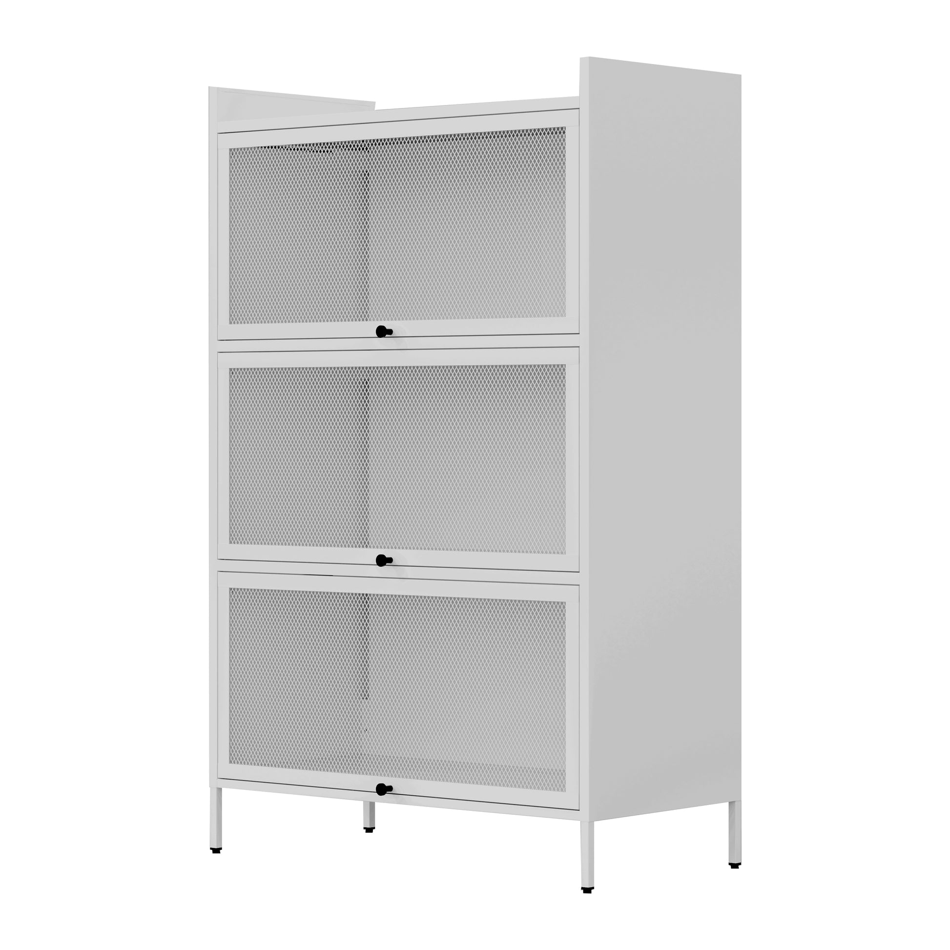 Pantry Storage Cabinet With Doors And Retractable Doors, Freestanding Cupboard Cabinets For Dining Room Living Room, White White Steel