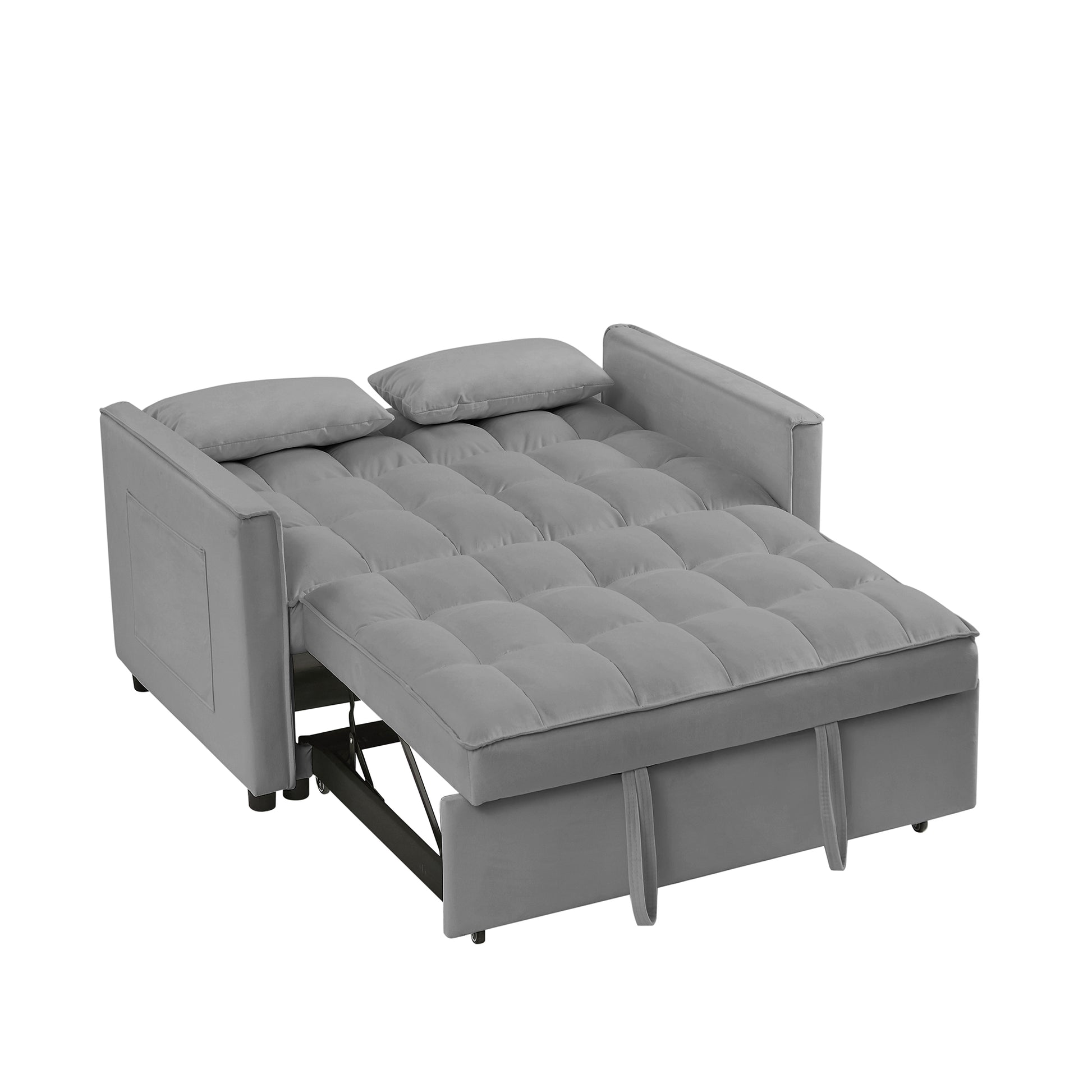 Grey Velvet Loveseat Sofa Bed 7Cm Legs Grey Wood Tufted Back Square Arms Foam Velvet 2 Seat