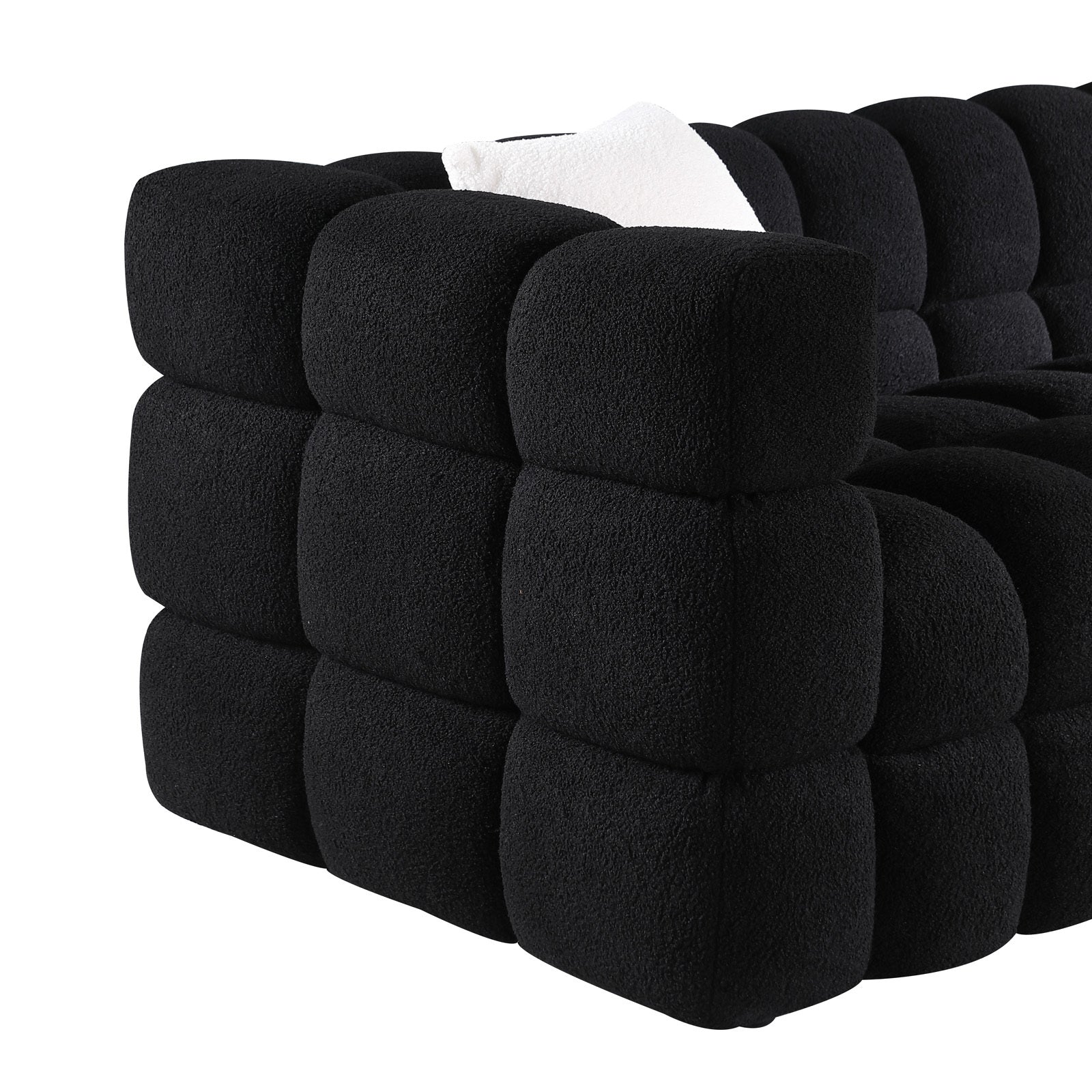 84.3 Length ,35.83" Deepth ,Human Body Structure For Usa People, Marshmallow Sofa,Boucle Sofa ,White Color,3 Seater Black Light Brown Wood Primary Living Space Medium Soft Split Back Eucalyptus Square Arms Boucle 3 Seat