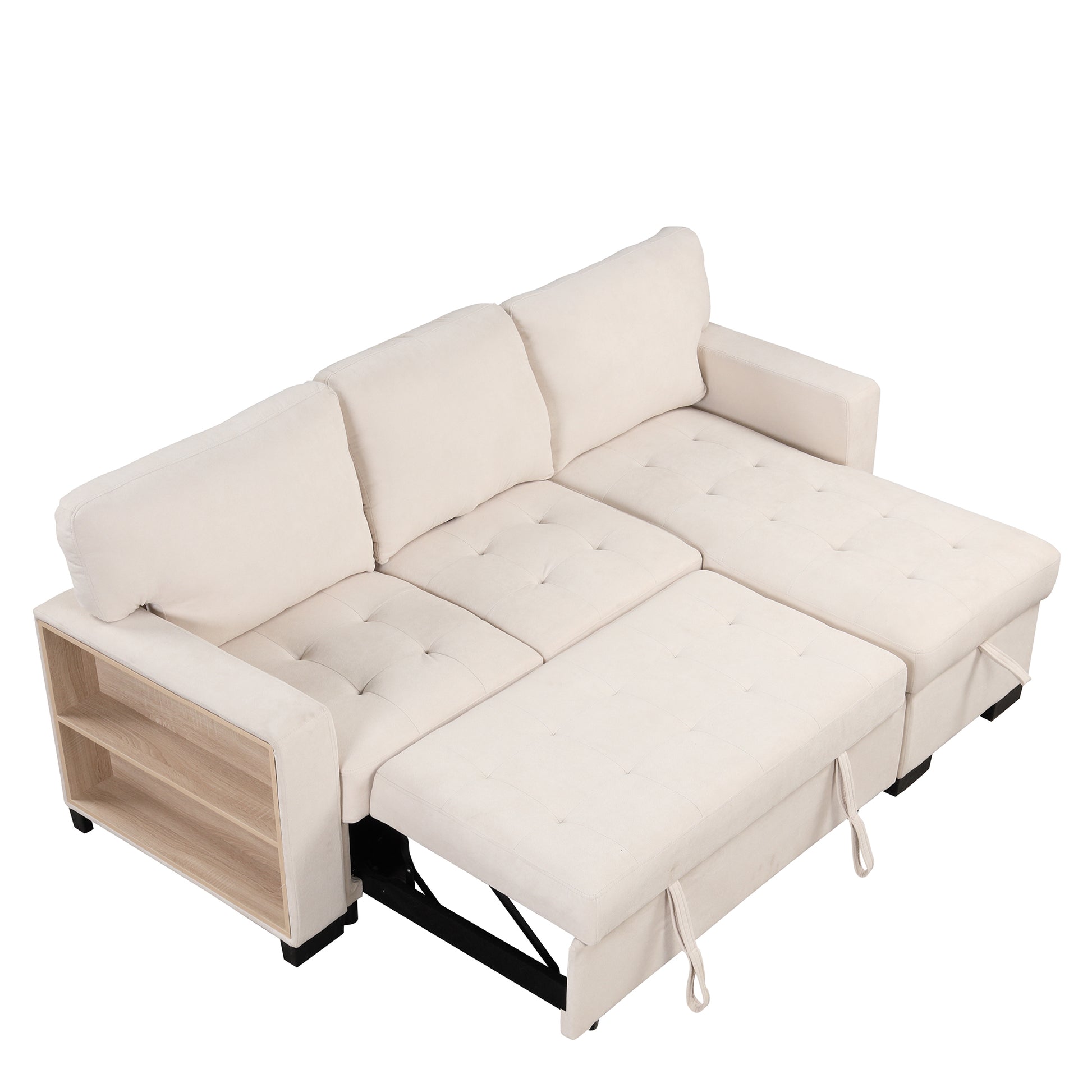 Stylish And Functional Light Chaise Lounge Sectional With Storage Rack Pull Out Bed Drop Down Table And Usb Charger Beige Beige Foam Spring