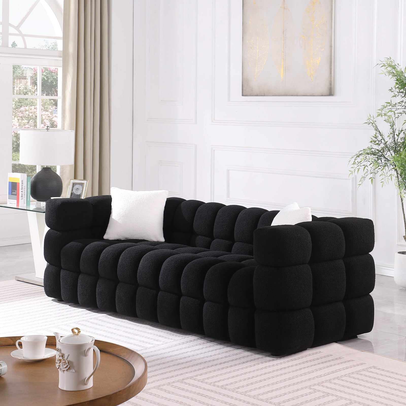 84.3 62.2 Length ,35.83" Deepth ,Human Body Structure For Usa People, Marshmallow Sofa,Boucle Sofa ,White Color,3 Seater. Sofa And Seater Black Light Brown Wood Primary Living Space Medium Soft Split Back Eucalyptus Square Arms Boucle 5 Seat