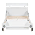 Twin Size Car Shaped Platform Bed,Twin Bed With Storage Shelf For Bedroom,White White Wood
