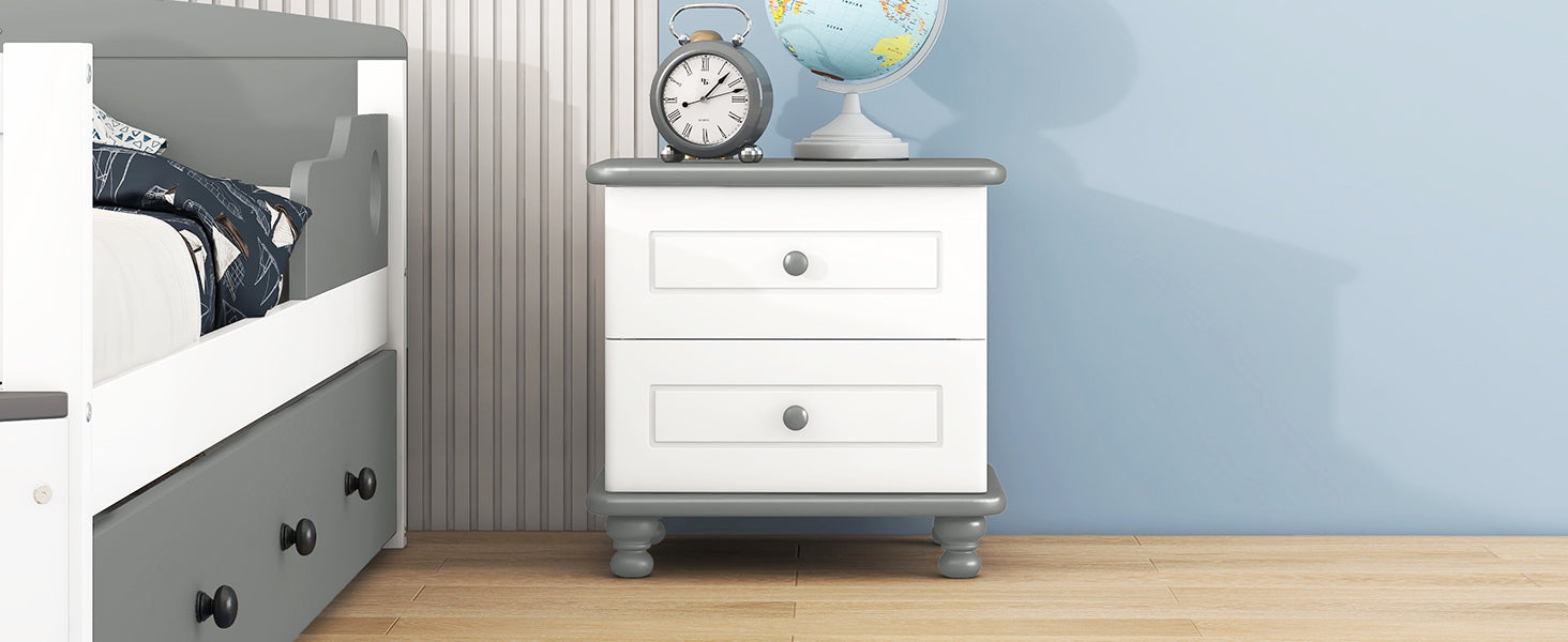 Wooden Nightstand With Two Drawers For Kids,End Table For Bedroom,White Gray Gray Solid Wood