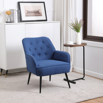 Modern Mid Century Chair Linen Sherpa Armchair For Living Room Bedroom Office Easy Assemble Blue Blue Foam Linen