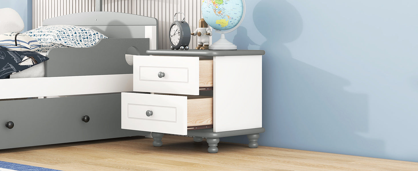 Wooden Nightstand With Two Drawers For Kids,End Table For Bedroom,White Gray Gray Solid Wood