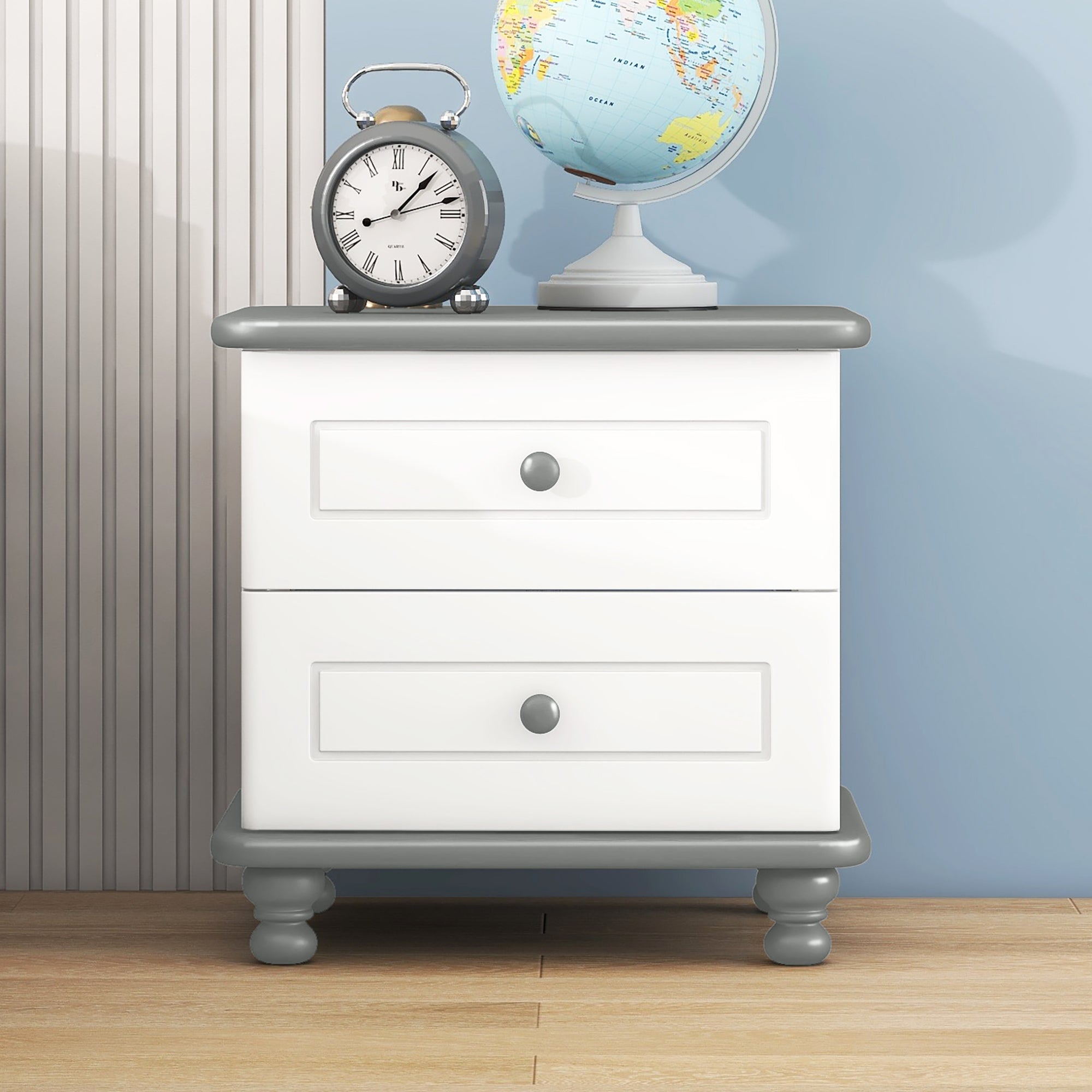 Wooden Nightstand With Two Drawers For Kids,End Table For Bedroom,White Gray Gray Solid Wood