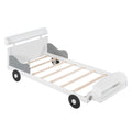 Twin Size Car Shaped Platform Bed,Twin Bed With Storage Shelf For Bedroom,White White Wood