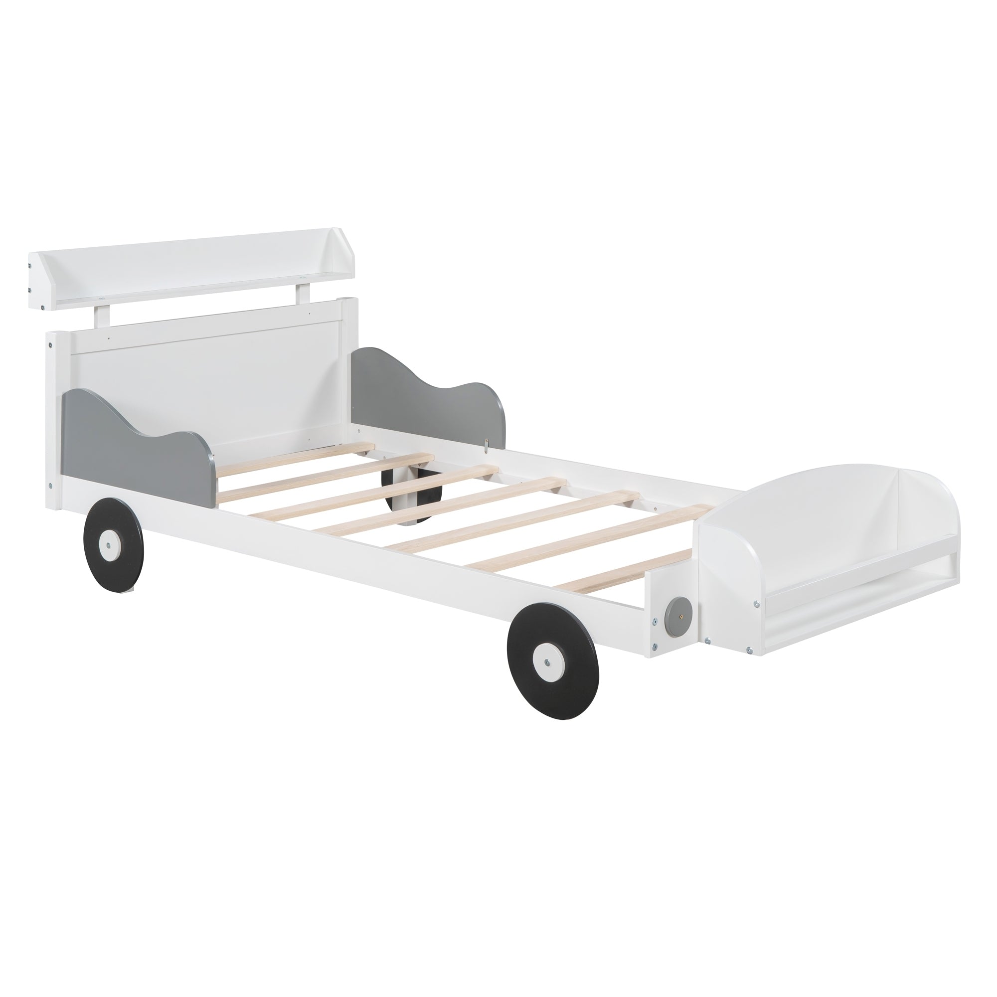 Twin Size Car Shaped Platform Bed,Twin Bed with white-wood