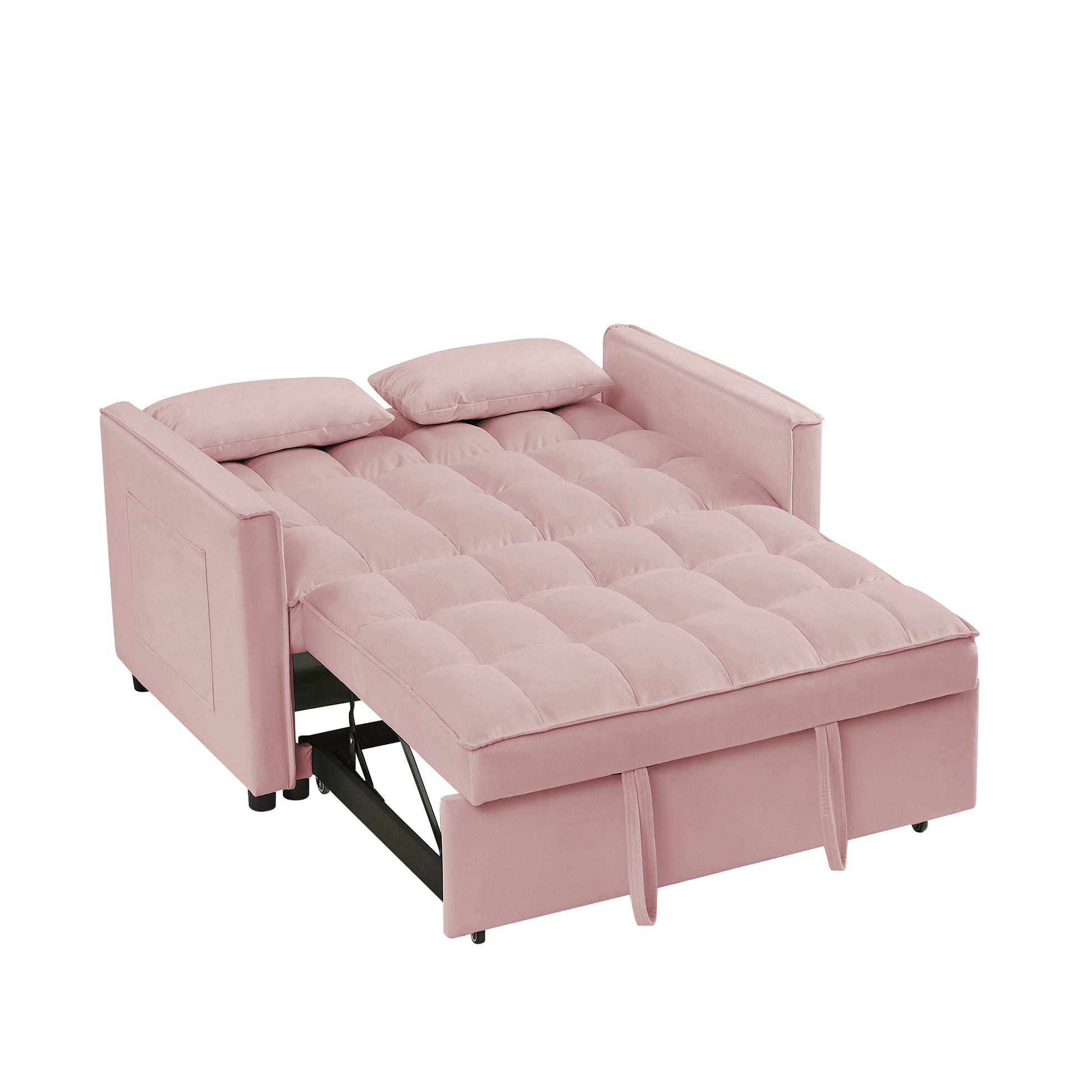 Pink Velvet Loveseat Sofa Bed Pink Wood Tufted Back Square Arms Foam Velvet