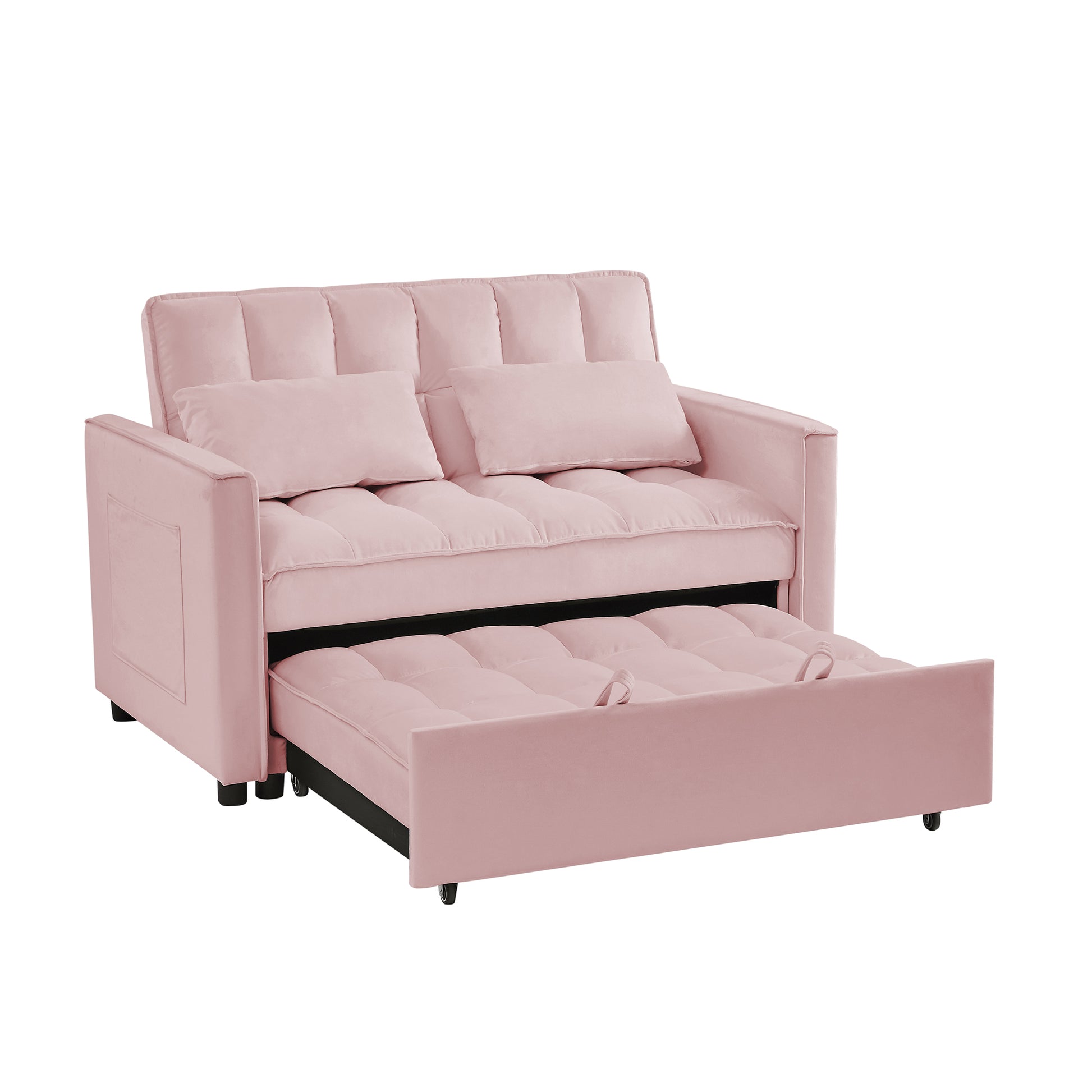 Pink Velvet Loveseat Sofa Bed Pink Wood Tufted Back Square Arms Foam Velvet