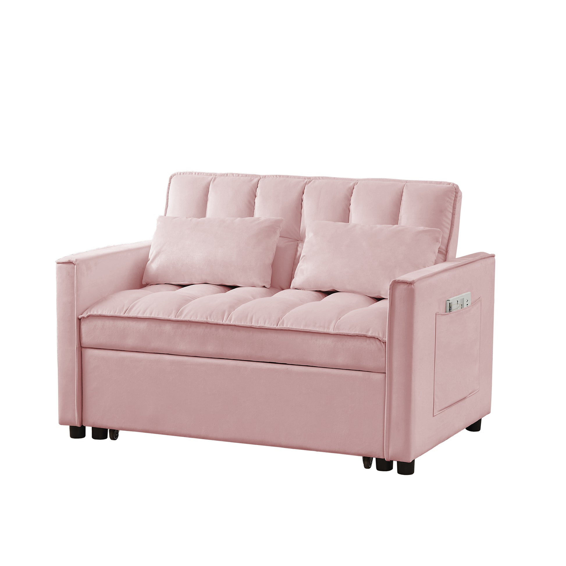 Pink Velvet Loveseat Sofa Bed Pink Wood Tufted Back Square Arms Foam Velvet