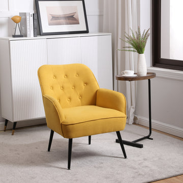 Modern Mid Century Chair Linen Sherpa Armchair For Living Room Bedroom Office Easy Assemble Yellow Yellow Foam Linen