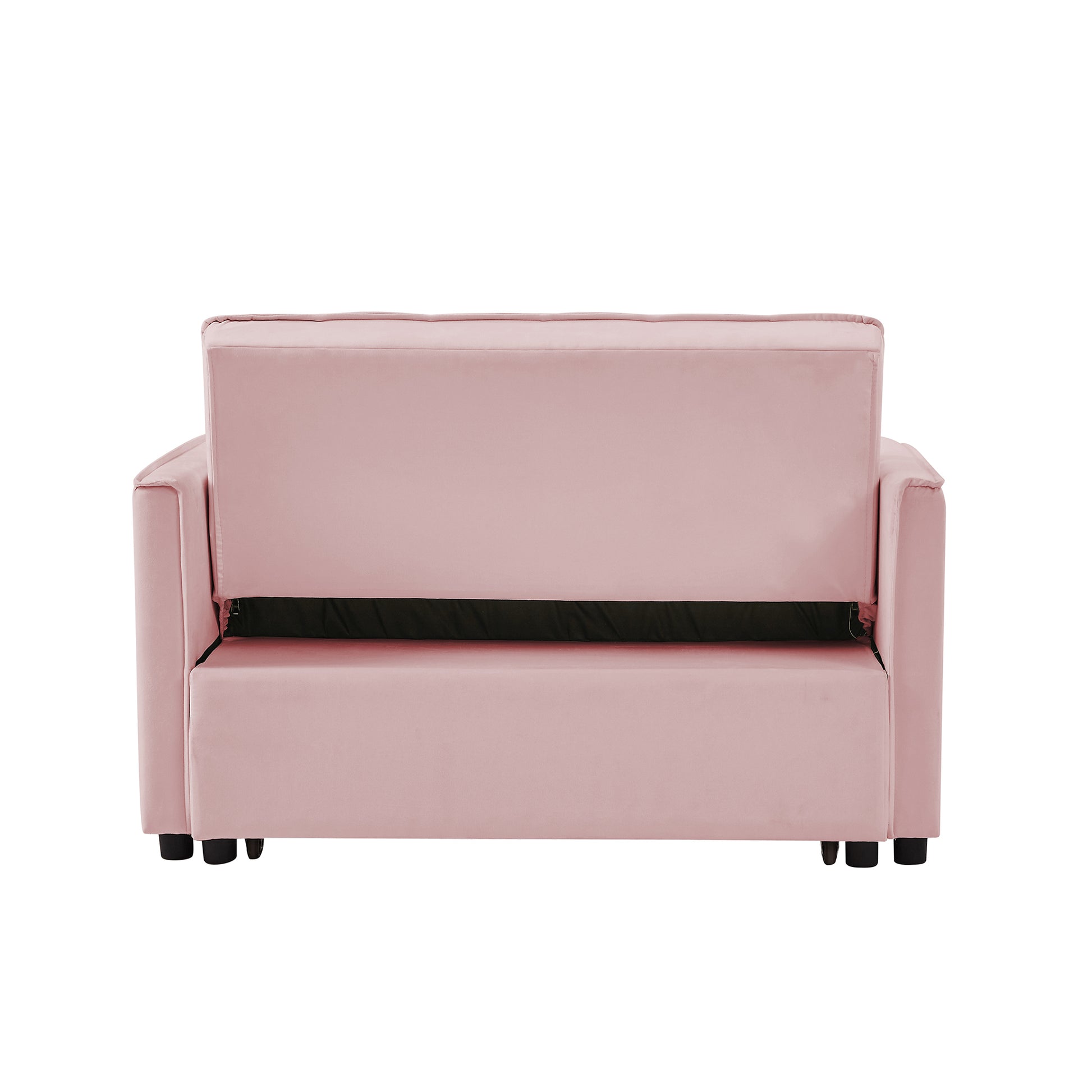 Pink Velvet Loveseat Sofa Bed Pink Wood Tufted Back Square Arms Foam Velvet