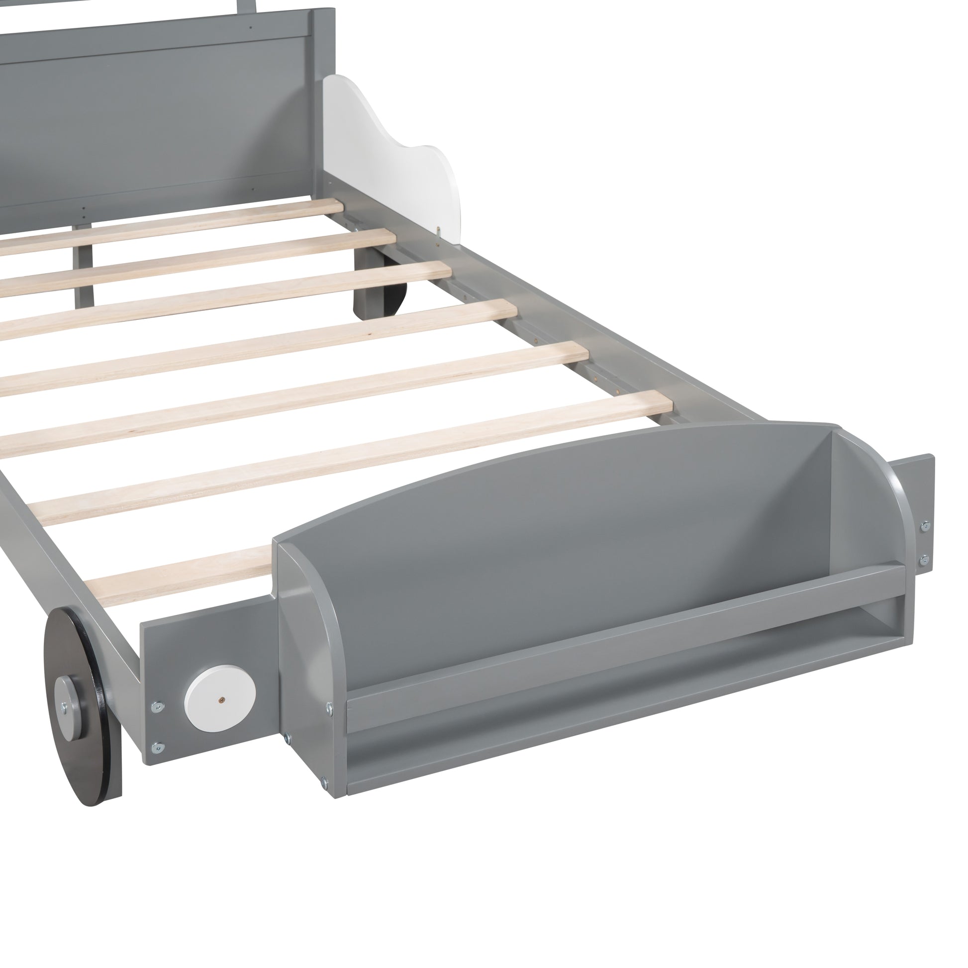 Twin Size Car Shaped Platform Bed,Twin Bed With Storage Shelf For Bedroom,Gray Gray Wood