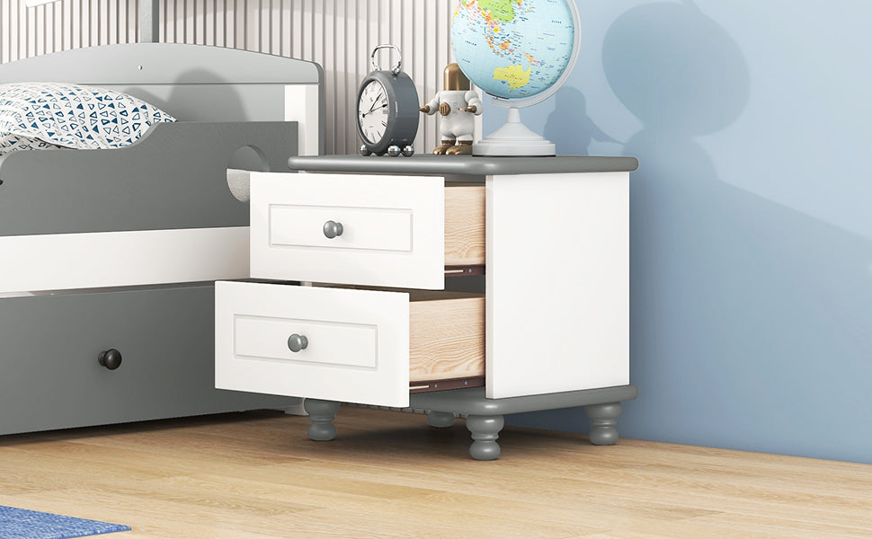 Wooden Nightstand With Two Drawers For Kids,End Table For Bedroom,White Gray Gray Solid Wood