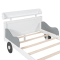 Twin Size Car Shaped Platform Bed,Twin Bed With Storage Shelf For Bedroom,White White Wood