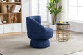 360 Degree Swivel Cuddle Barrel Accent Chairs, Round Armchairs With Wide Upholstered, Fluffy Fabric Chair For Living Room, Bedroom, Office, Waiting Rooms Navy Foam Boucle