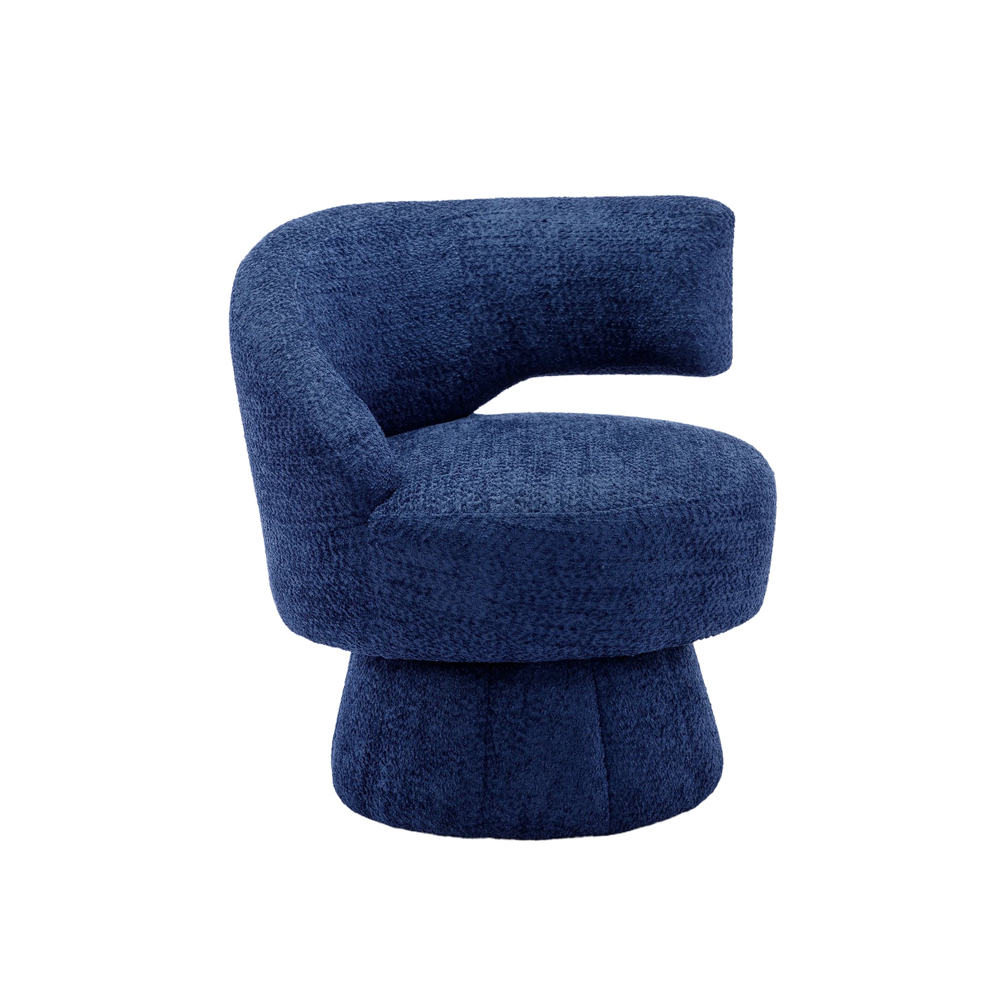 360 Degree Swivel Cuddle Barrel Accent Chairs, Round Armchairs With Wide Upholstered, Fluffy Fabric Chair For Living Room, Bedroom, Office, Waiting Rooms Navy Foam Boucle