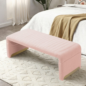 47.2'' Width Modern Ottoman Bench, Upholstered Sherpa Fabric End Of Bed Bench,Shoe Bench Footrest Entryway Bench Coffee Table For Living Room, Bedroom,Dark Pink Pink Polyester