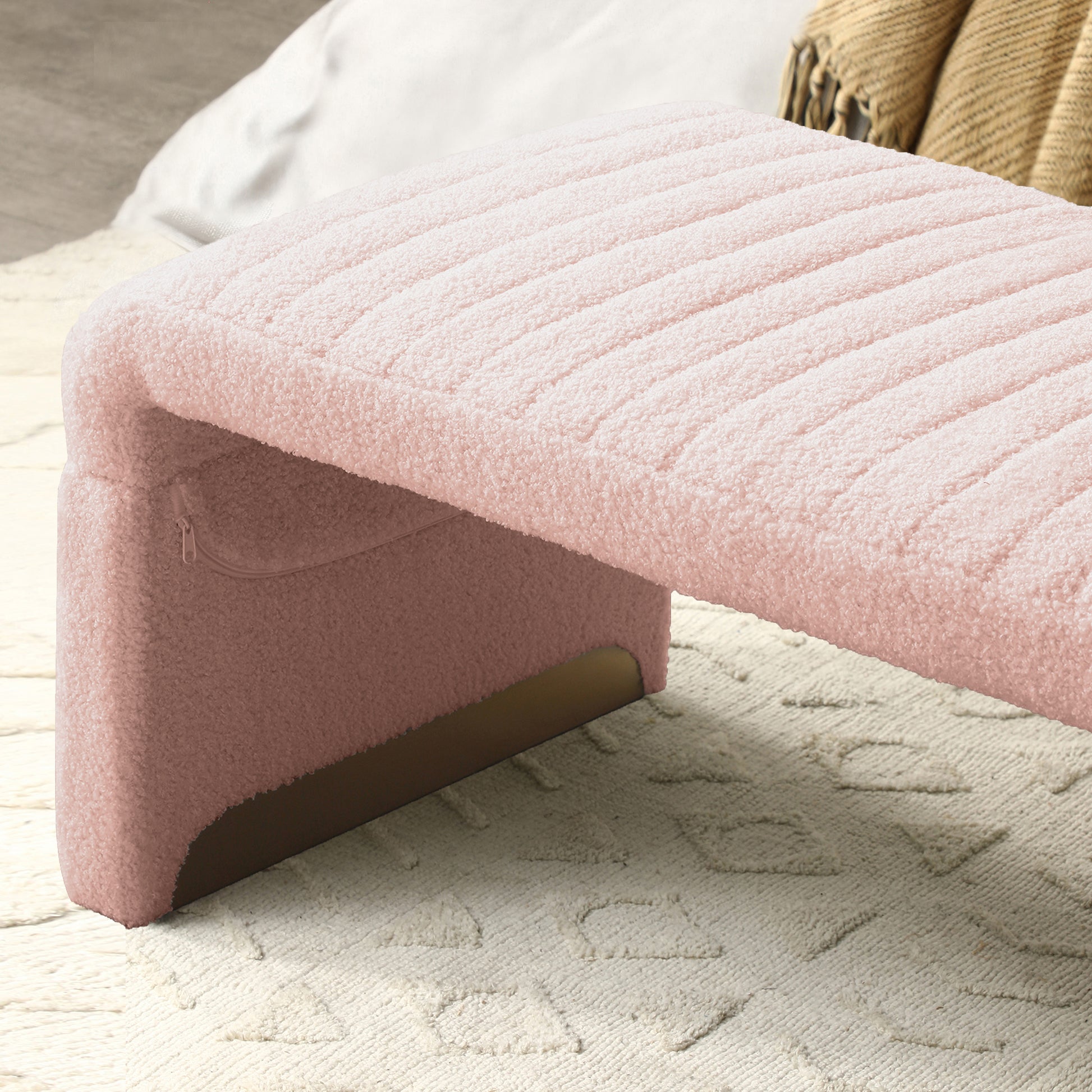 47.2'' Width Modern Ottoman Bench, Upholstered Sherpa Fabric End Of Bed Bench,Shoe Bench Footrest Entryway Bench Coffee Table For Living Room, Bedroom,Dark Pink Pink Polyester