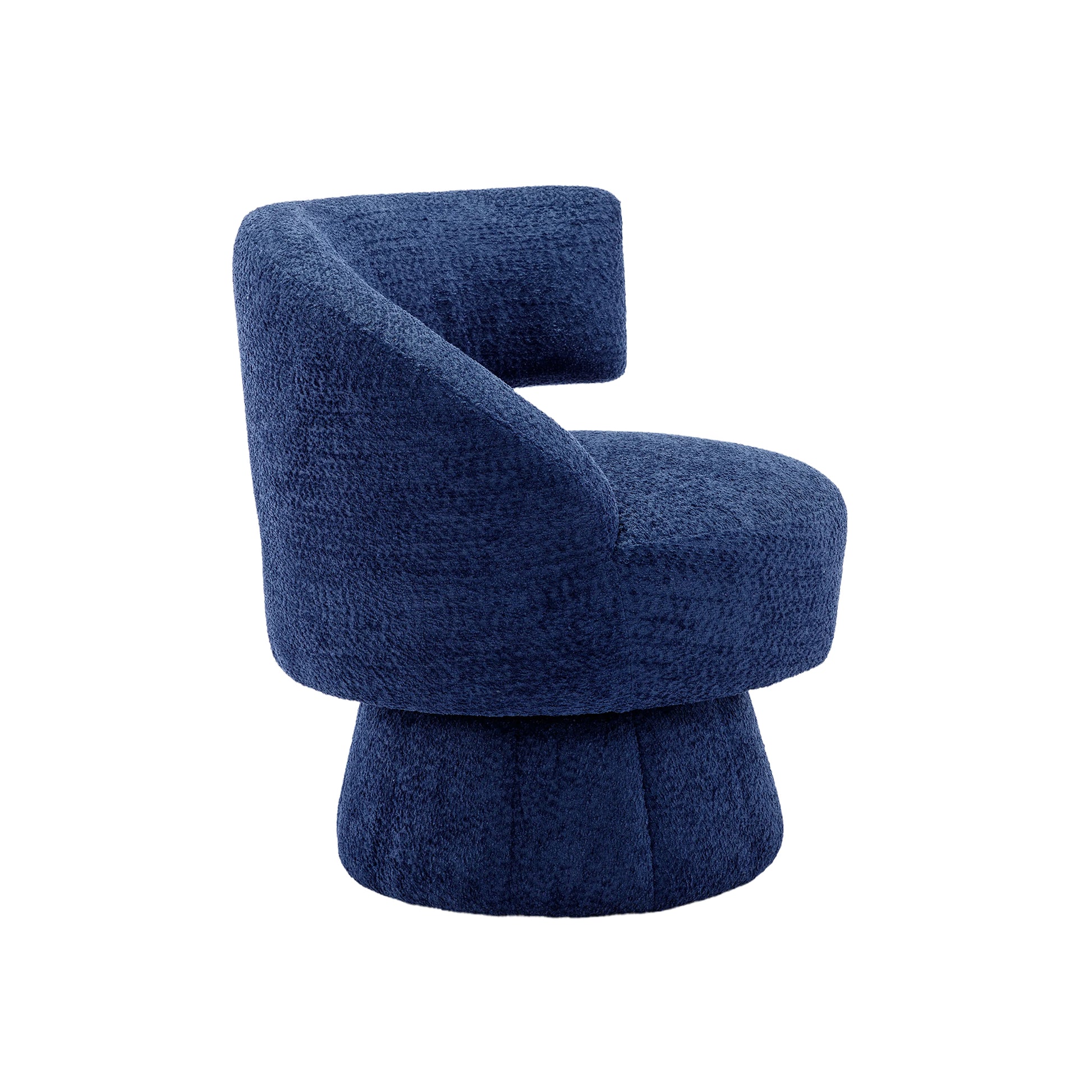 360 Degree Swivel Cuddle Barrel Accent Chairs, Round Armchairs With Wide Upholstered, Fluffy Fabric Chair For Living Room, Bedroom, Office, Waiting Rooms Navy Foam Boucle