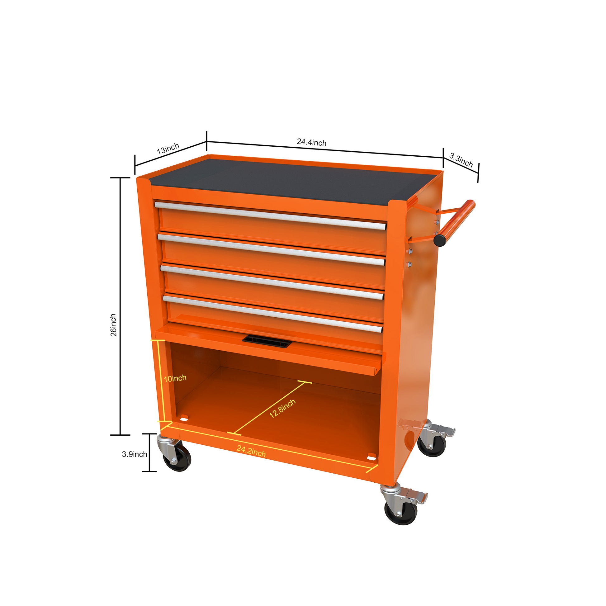 4 Drawers Multifunctional Tool Cart With Wheels Orange Orange Steel