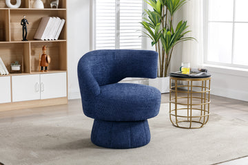 360 Degree Swivel Cuddle Barrel Accent Chairs, Round Armchairs With Wide Upholstered, Fluffy Fabric Chair For Living Room, Bedroom, Office, Waiting Rooms Navy Foam Boucle