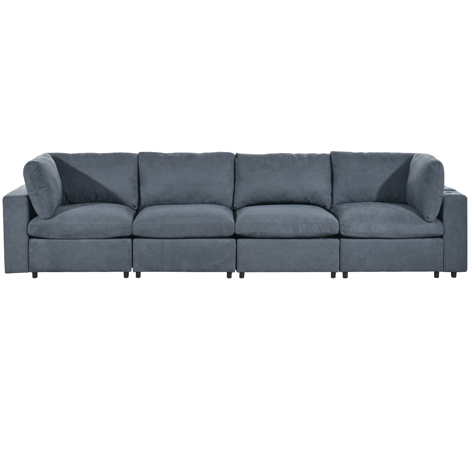 Upholstered Modular Sofa With Usb Charge Ports,Wireless Charging And Built In Bluetooth Speaker In Arm,Sectional Sofa For Living Room Apartment 4 Seater Gray Polyester 4 Seat