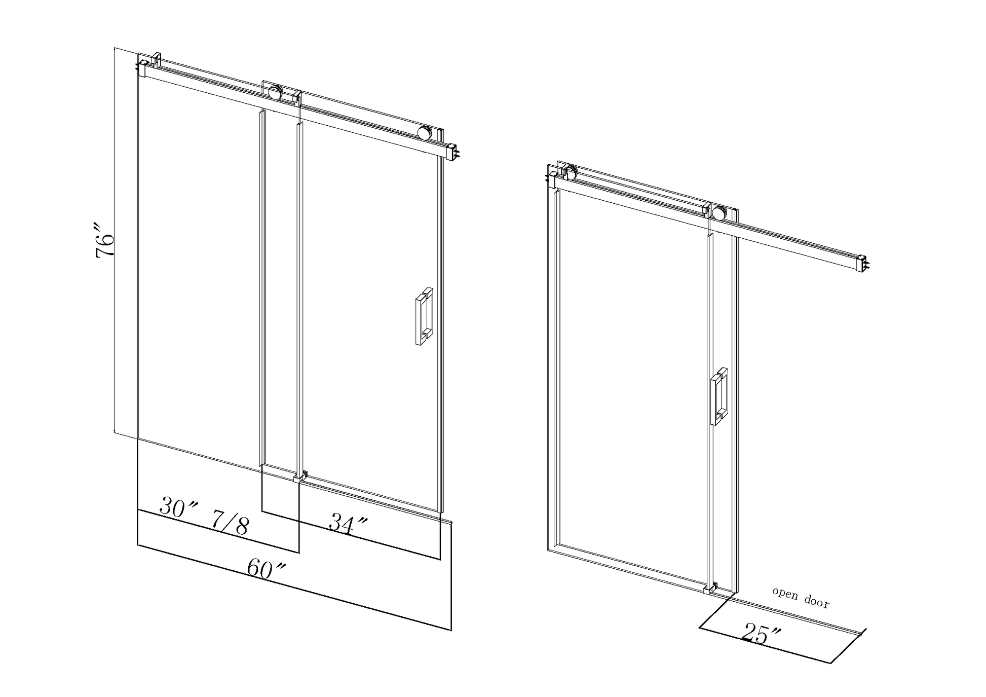 Elan 56 to 60 in. W x 76 in. H Sliding Frameless Soft matte black-stainless steel