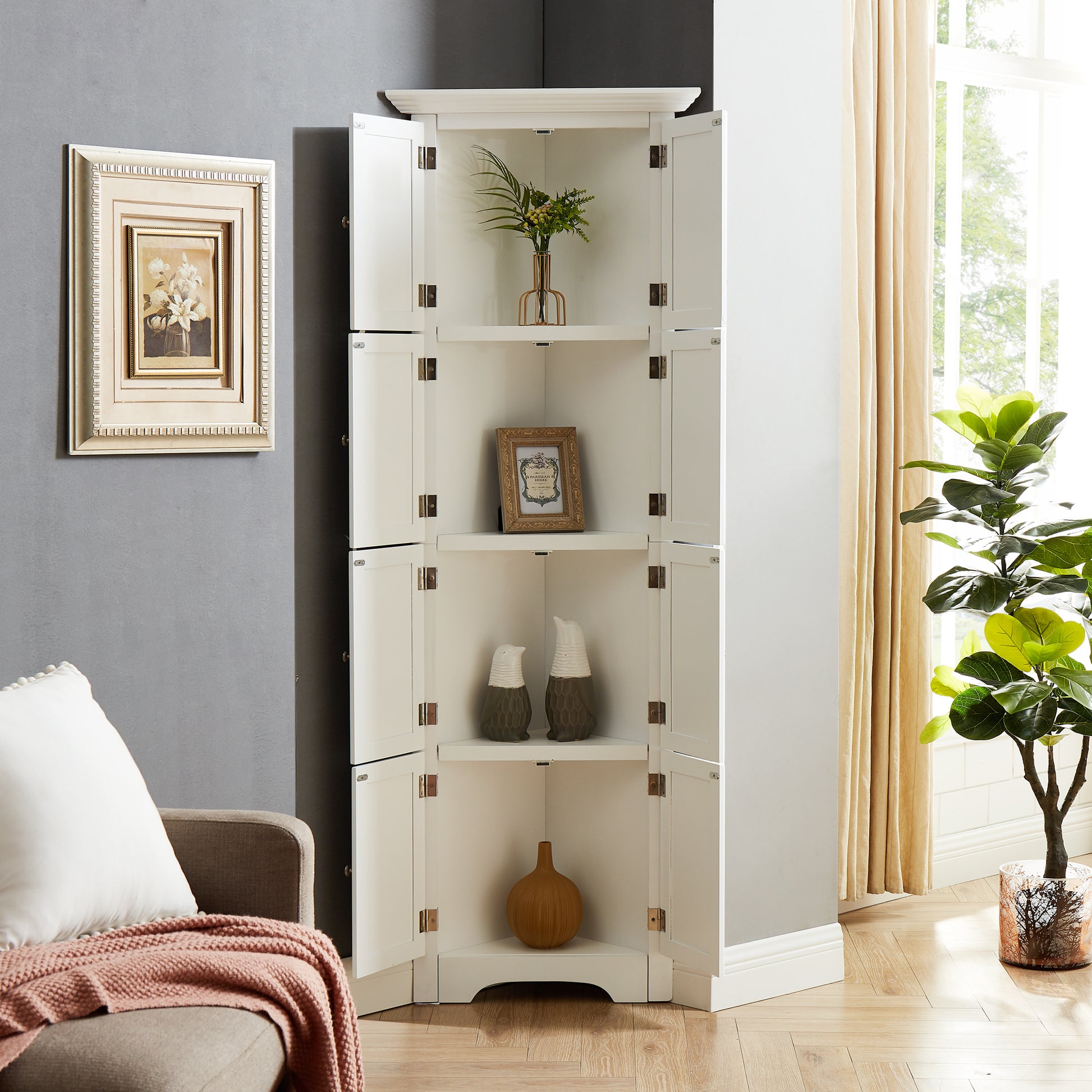 Tall Storage Cabinet With Doors And 4 Shelves For