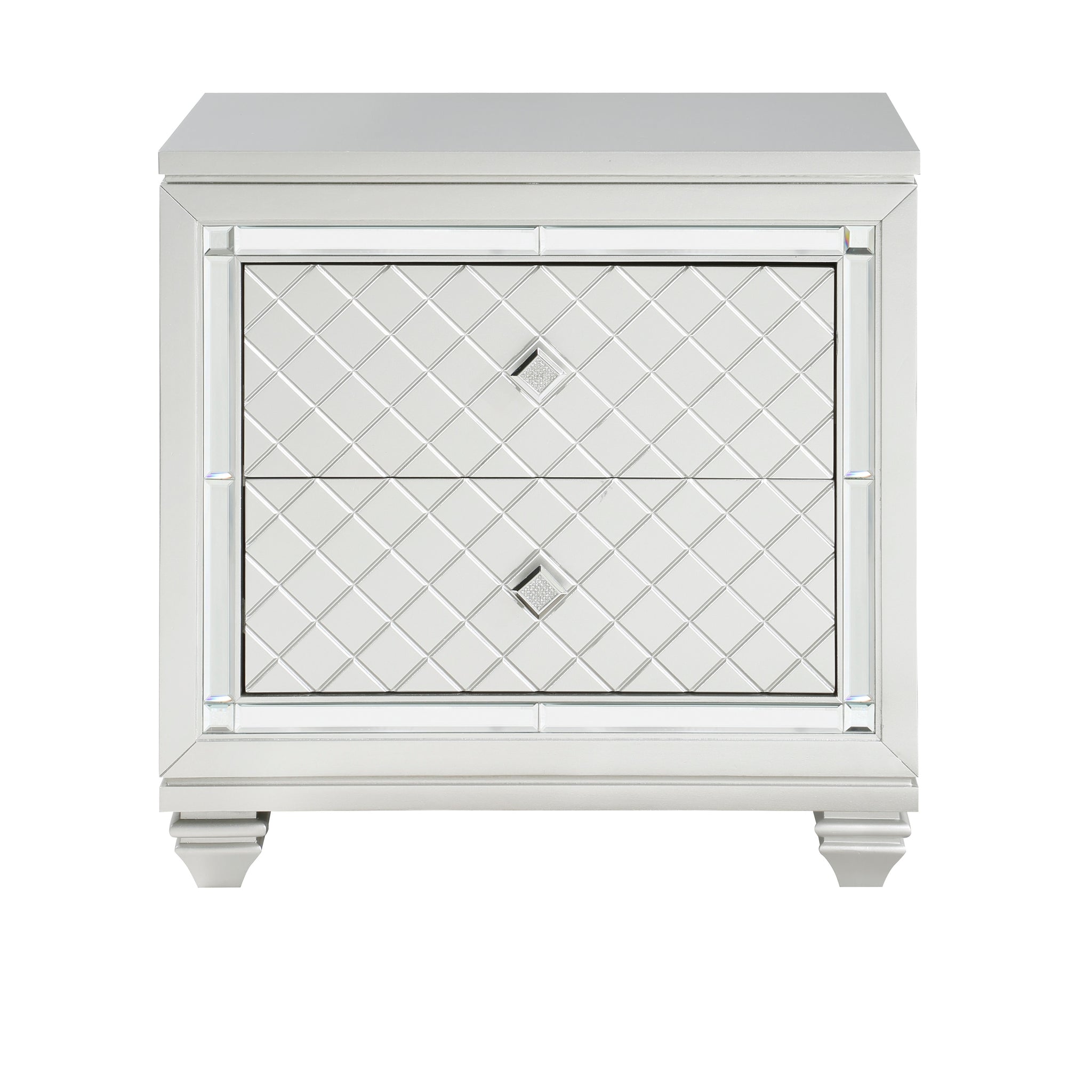 Classic Style Silver Finish Nightstand 1Pc Diamond Pattern Drawers Fronts Glamorous Design Bedroom Furniture Silver 2 Drawers Bedroom Glam Drawers Wood