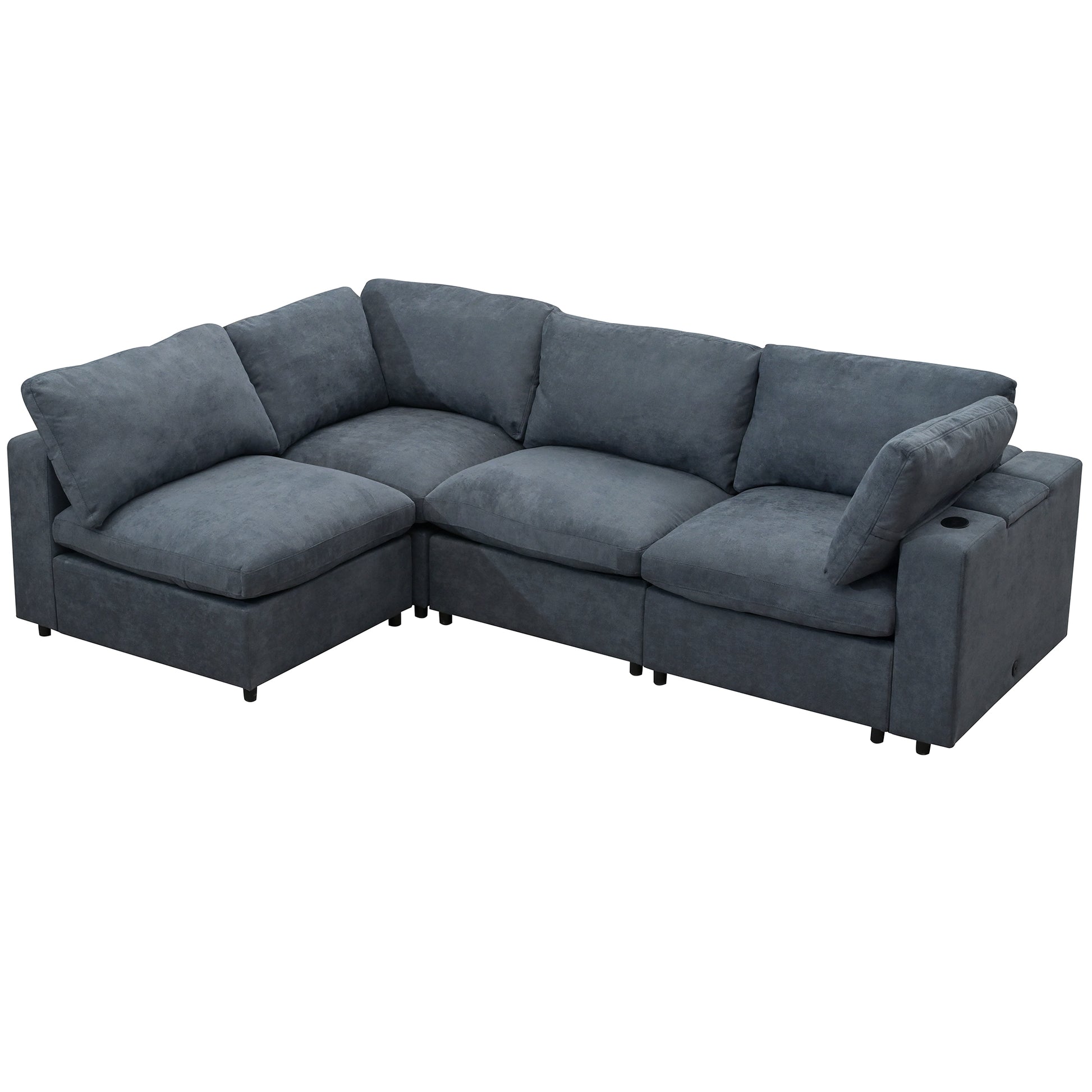 Upholstered Modular Sofa With Usb Charge Ports,Wireless Charging And Built In Bluetooth Speaker In Arm,Sectional Sofa For Living Room Apartment 4 Seater Gray Polyester 4 Seat