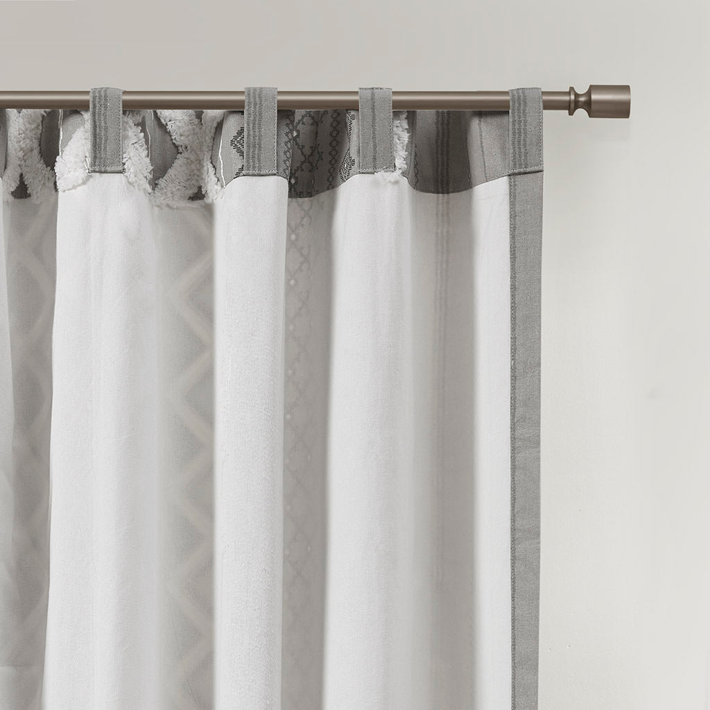 Cotton Printed Curtain Panel With Chenille Stripe And Lining Only 1 Pc Panel Gray Cotton