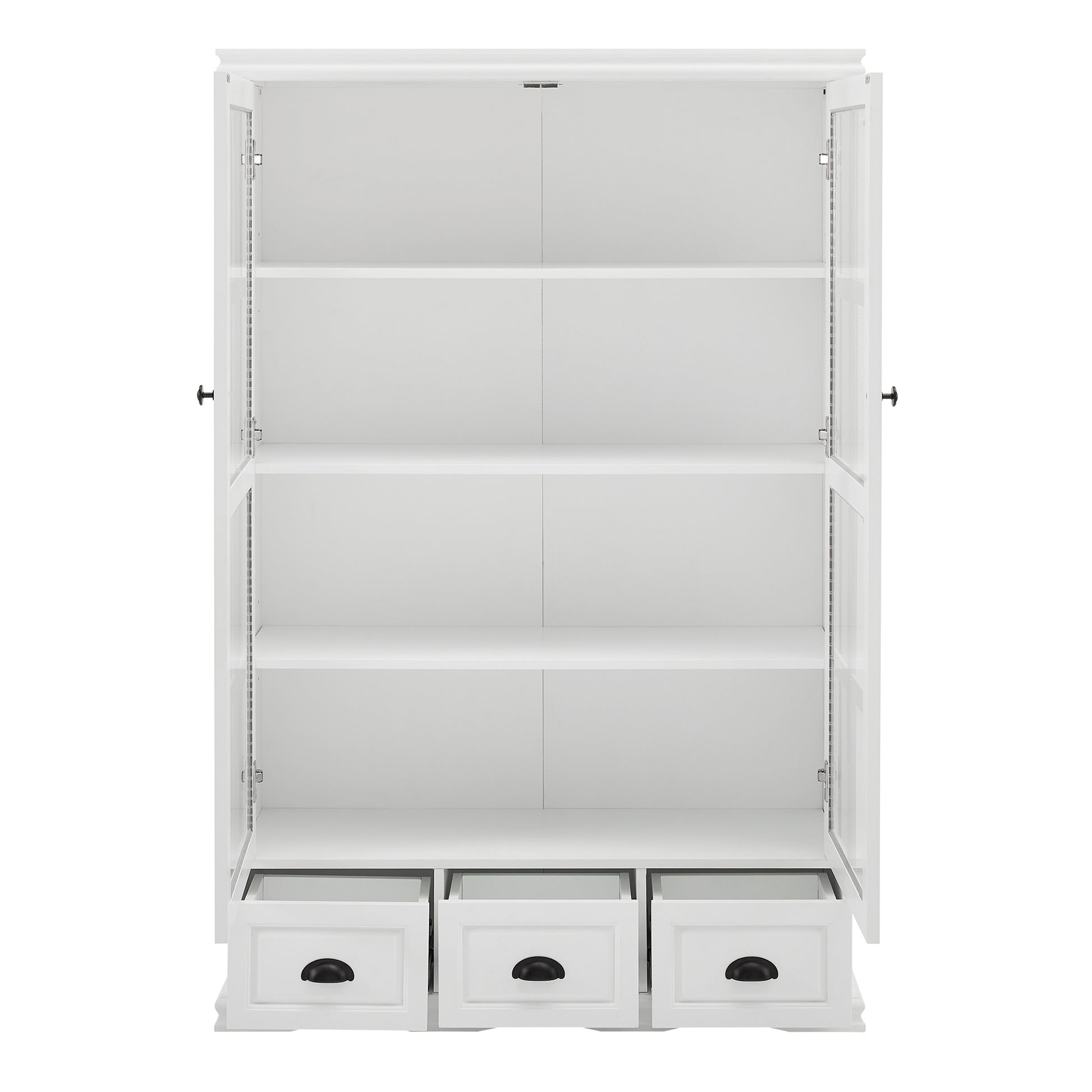 Storage Cabinet With Tempered Glass Doors Curio Cabinet With Adjustable Shelf Display Cabinet With Triple Drawers,White White Mdf