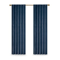 Room Darkening Poly Velvet Rod Pocket Back Tab Curtain Panel Pair 2 Pcs Window Panels Navy Polyester